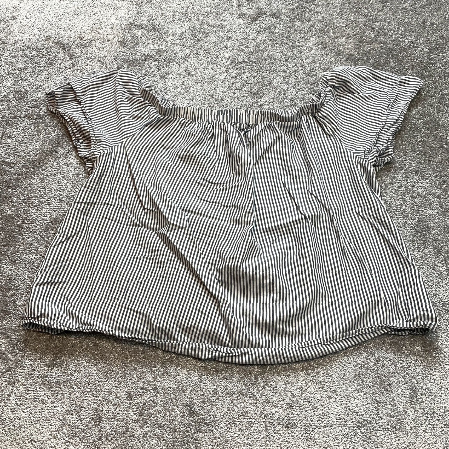 Old Navy VINTAGE Old Navy Peasant Top Blouse Shirt Womens 2X Plus Blue Striped Off the Shoulder Size XXL / US 16-18 / IT 52-54 - 2 Thumbnail