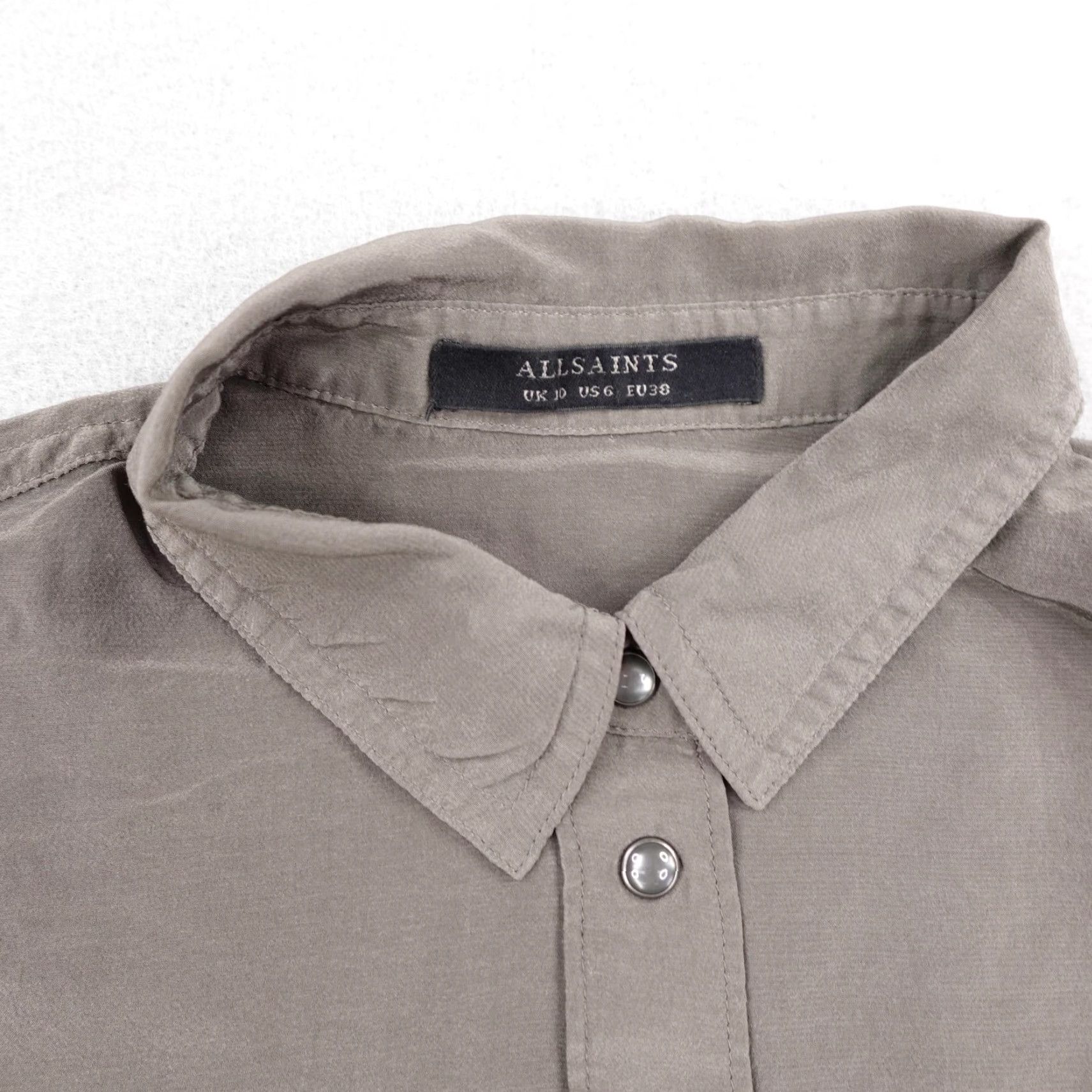 Allsaints All Saints Shirt Womens 6 Gray Octavia Silk Blend Snap Front Lightweight Top Size M / US 6-8 / IT 42-44 - 2 Thumbnail