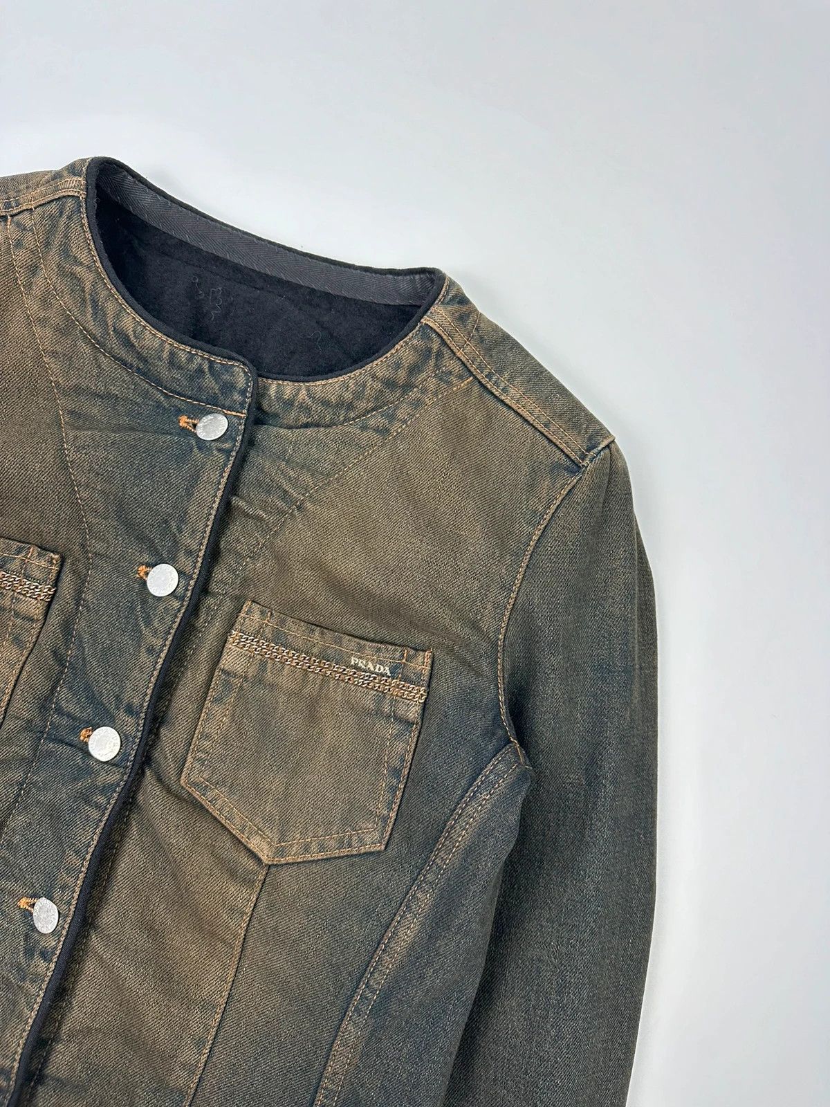 Prada Prada Milano FW2006 Metal Chains Faded Denim Crop Jacket Size M / US 6-8 / IT 42-44 - 2 Thumbnail