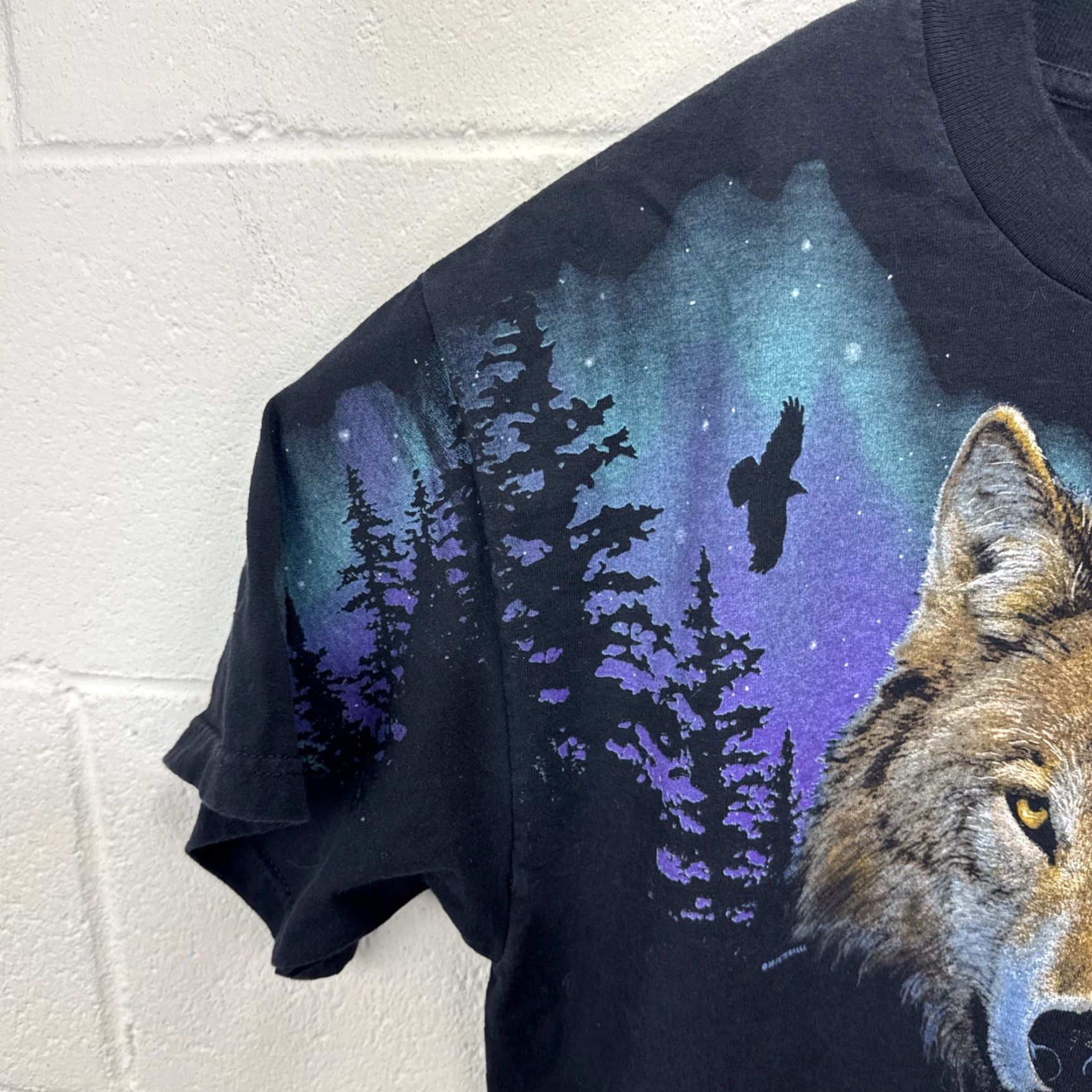 Vintage VINTAGE 1999 World Issue Grey Wolf Northern Lights Graphic T-Shirt Adult Large Black Double-Sided Nature Mens Size US L / EU 52-54 / 3 - 6 Thumbnail