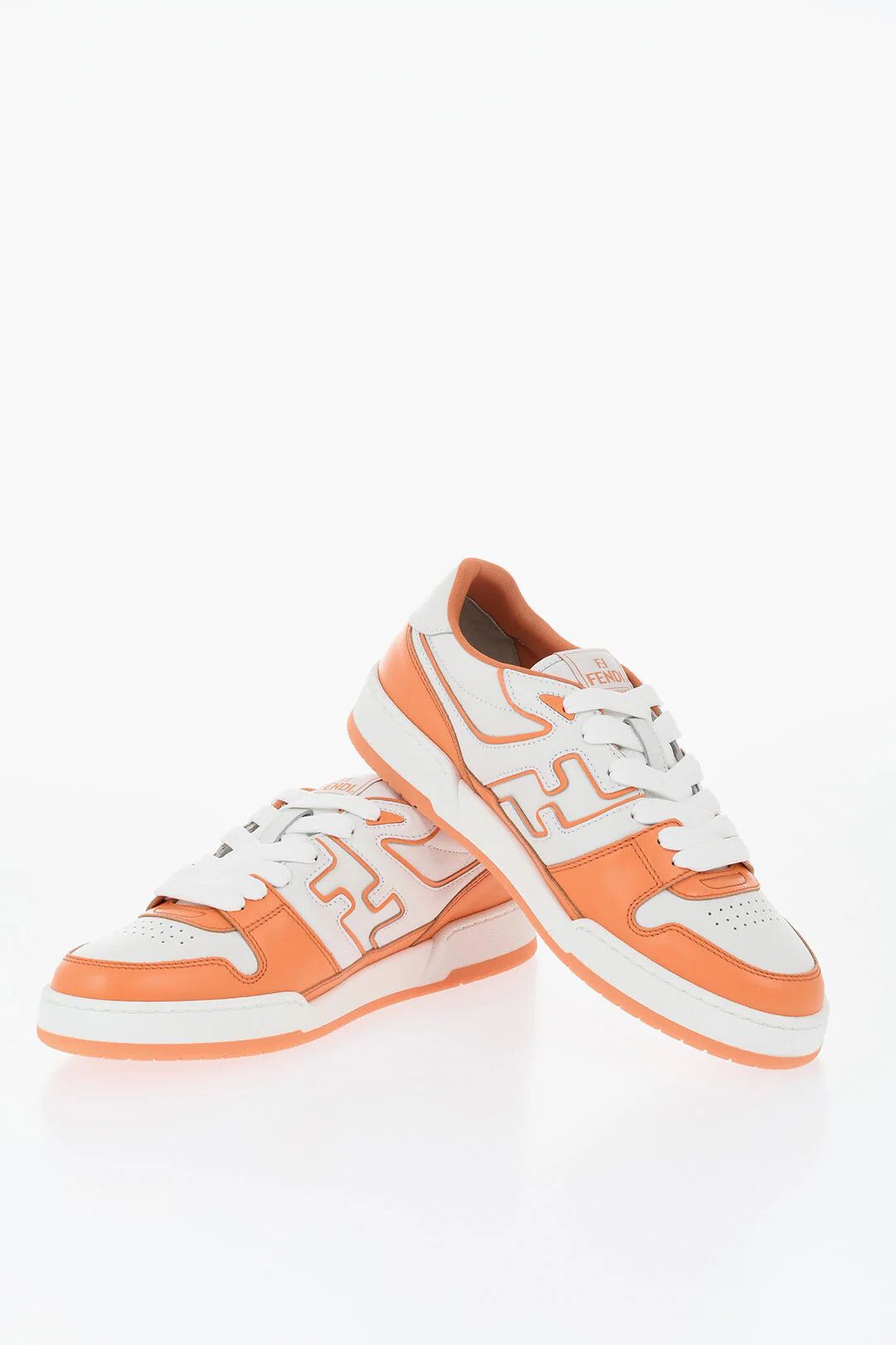 Fendi og1mm0326 Leather Two-Tone Sneakers in Orange & White Size US 11.5 / EU 44-45 - 2 Thumbnail