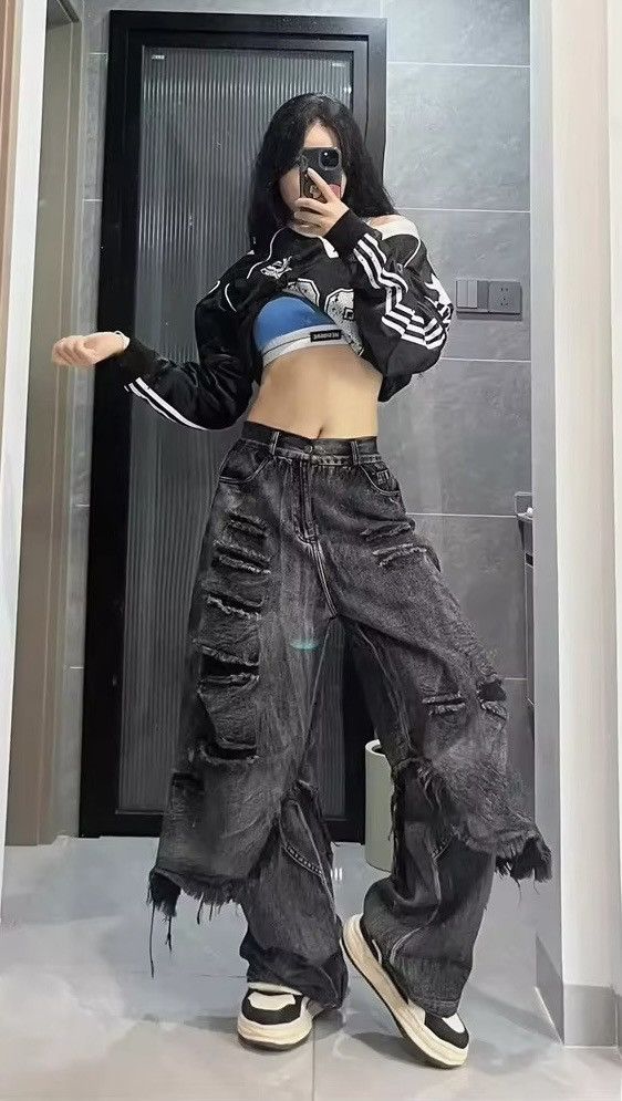Japanese Brand × Jean Y2K Ripped Fake Two-Piece Baggy Jeans Size 34" / US 12 / IT 48 - 4 Thumbnail