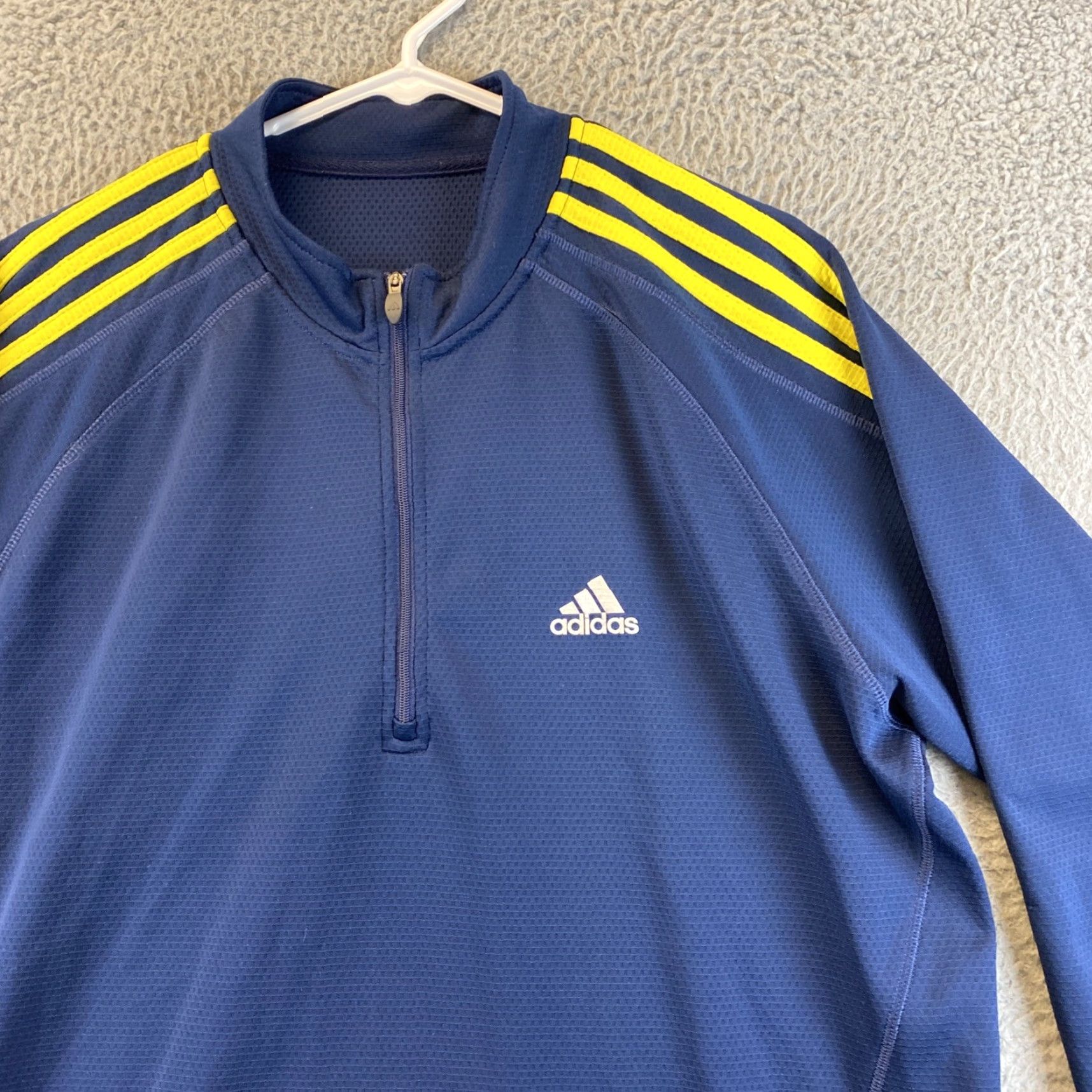 Adidas Adidas Golf Mens Climalite 1/4 Zip Pullover Long Sleeve Blue L Yellow /40-54 Size US L / EU 52-54 / 3 - 3 Thumbnail