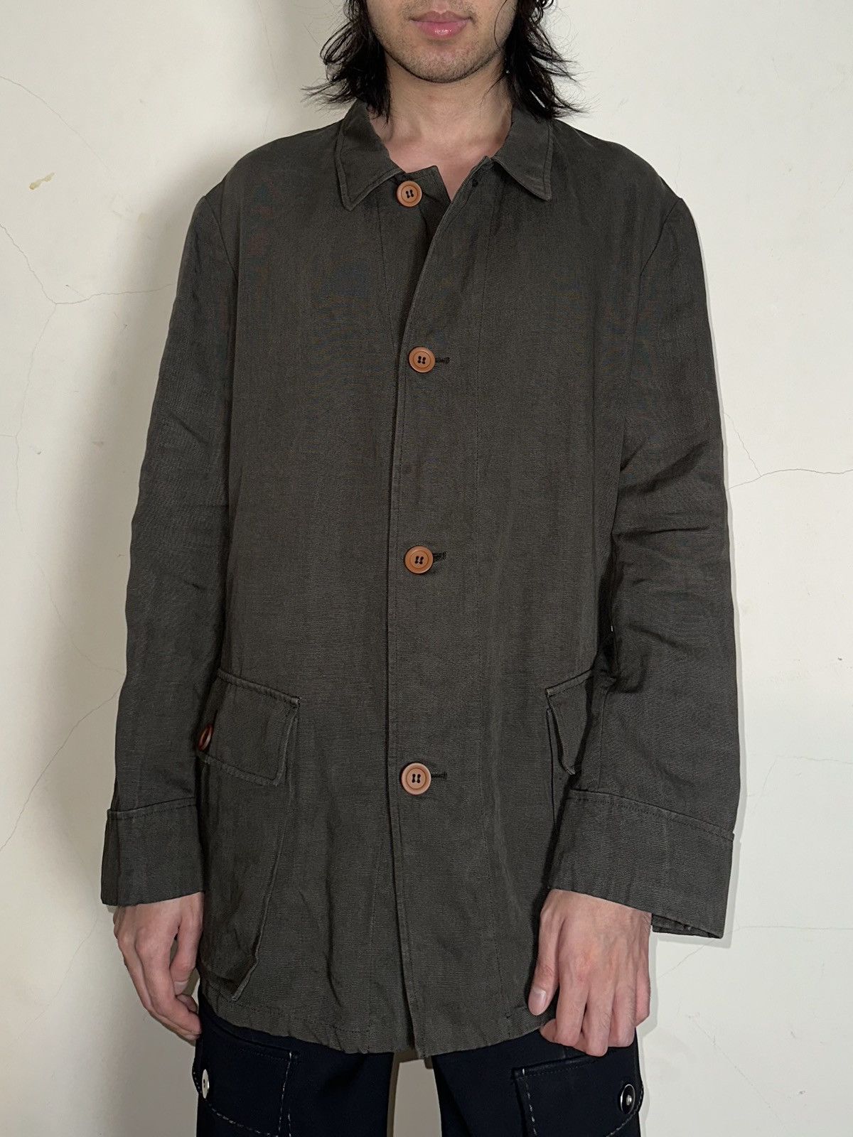 Giorgio Armani 90s Giorgio Armani Linen Work Jacket Size US L / EU 52-54 / 3 - 1 Thumbnail