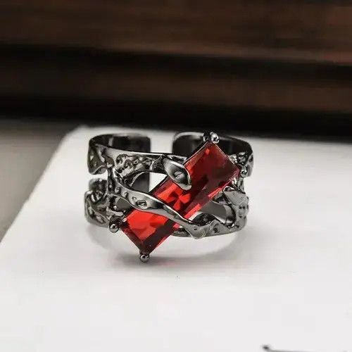 Jewelry × Vintage Black Gothic Irregular Thorns Ruby Rings Size ONE SIZE - 2 Thumbnail