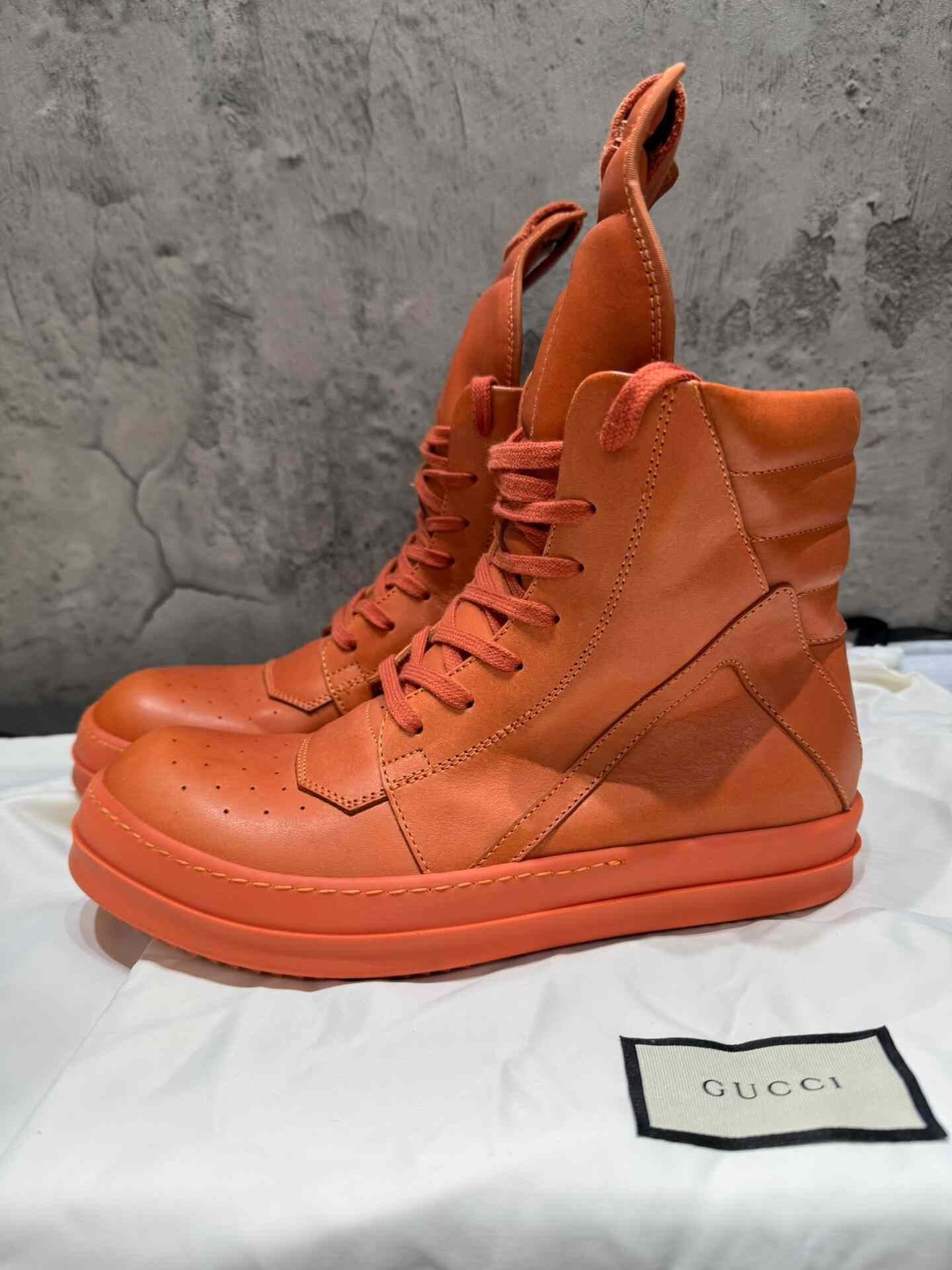 Rick Owens Rick Owens Leather Orange Hitop Sneakers 40 Men Size US 7.5 / EU 40-41 - 1 Thumbnail