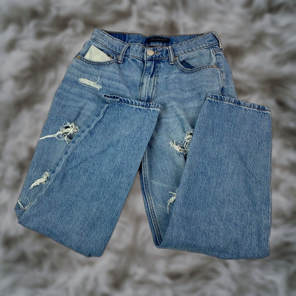 Vintage Aéropostale Mom Jeans Womens Size 2 High Rise Stretch Distressed Medium Wash Blue Denim Jeans Size 26" / US 2 / IT 38 - 1 Thumbnail