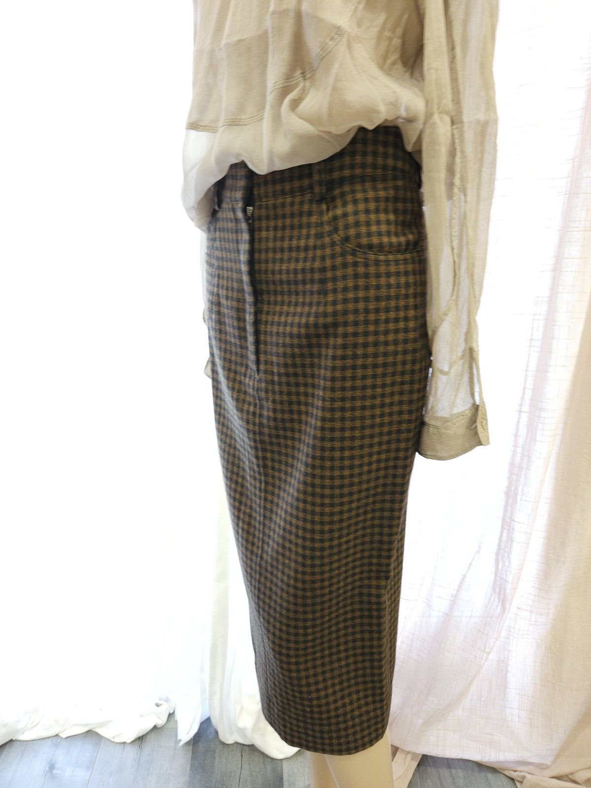 Isa Arfen 2016 ISA ARFEN 100%Virgin Wool Plaid Elegant Pencil Skirt Size 27" / US 4 / IT 40 - 4 Thumbnail