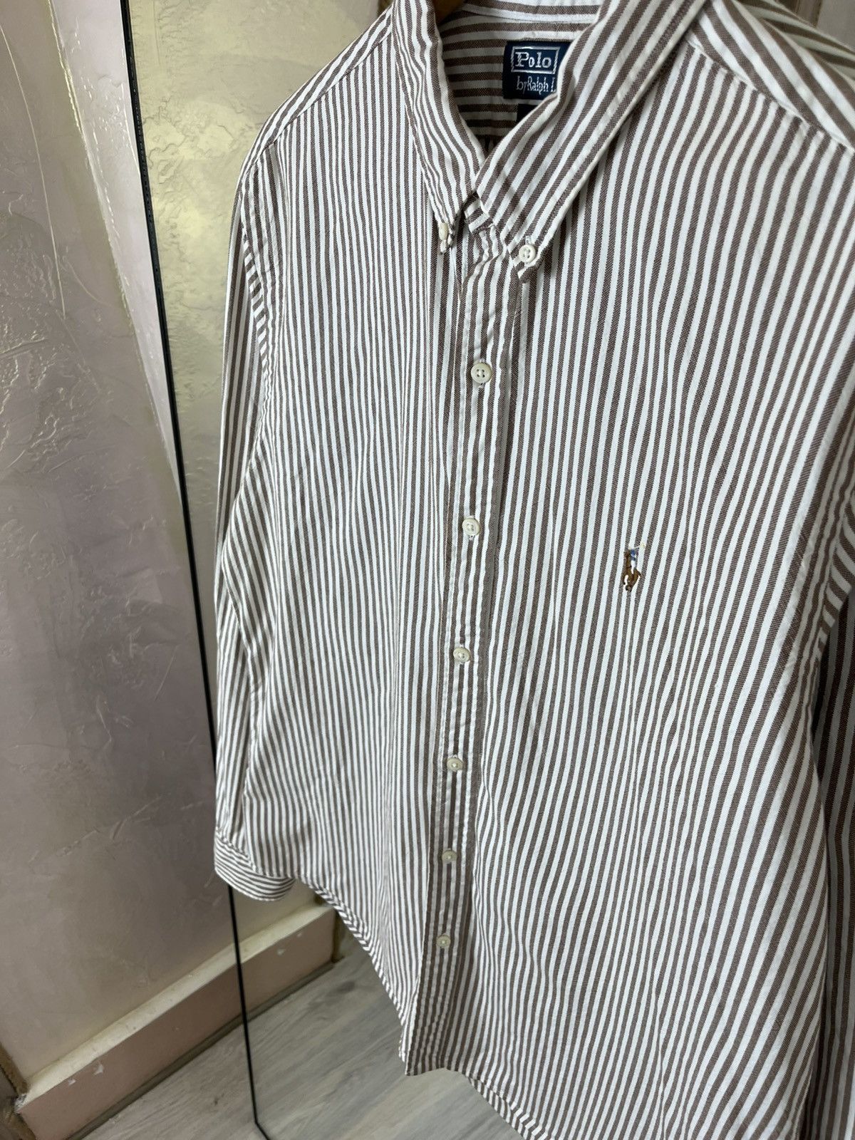 Polo Ralph Lauren Polo Ralph Lauren Slim Fit Brown Striped Oxford Shirt Size US XL / EU 56 / 4 - 5 Thumbnail