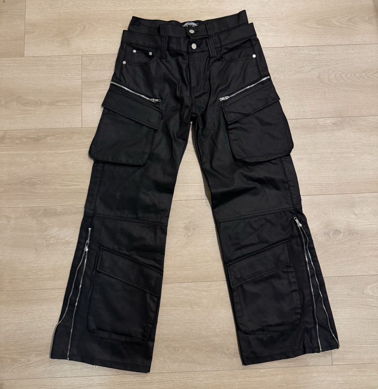 Designer × Streetwear Human Extinction “Waxed Cargos” Denim Pants