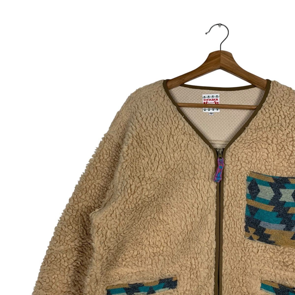 Japanese Brand TITICACA Deep Pile Fleece Jacket V Neck #2108-C92 Size US L / EU 52-54 / 3 - 6 Thumbnail
