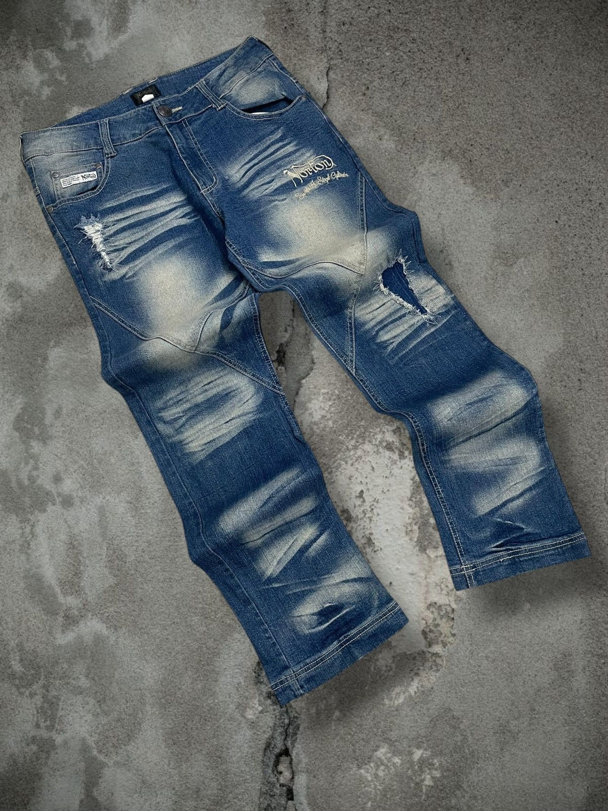 Japanese Brand Vintage Rare Designer Norton Motorcyles Distressed Denim Size US 32 / EU 48 - 2 Thumbnail