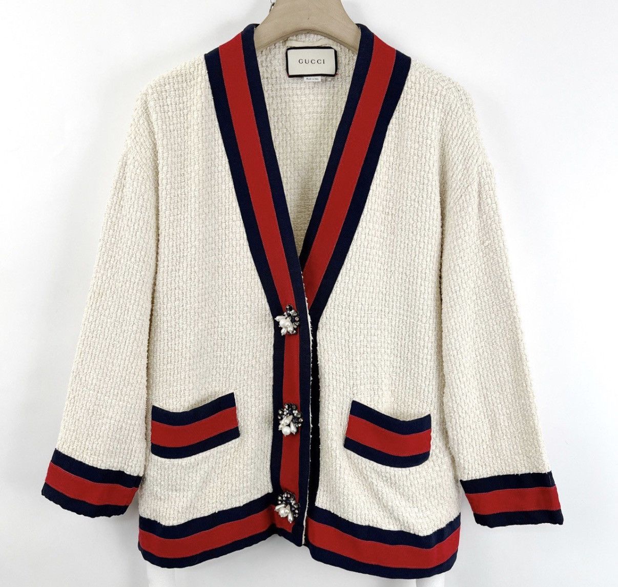 Gucci Gucci/Red and Blue Striped Pearl Button Cardigan K12 Size XS / US 0-2 / IT 36-38 - 1 Thumbnail