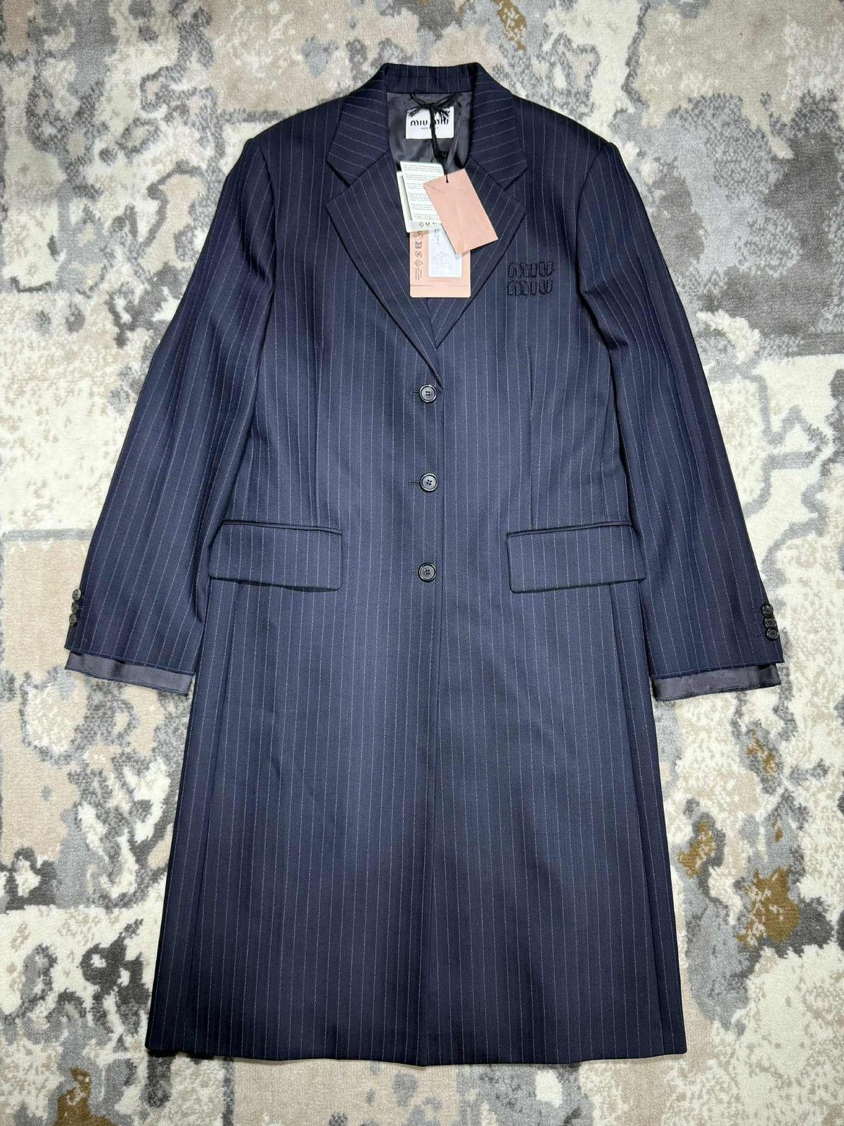 Miu Miu Miu Miu Bleu Single-Breasted Pinstripe Coat Size US M / EU 48-50 / 2 - 1 Thumbnail