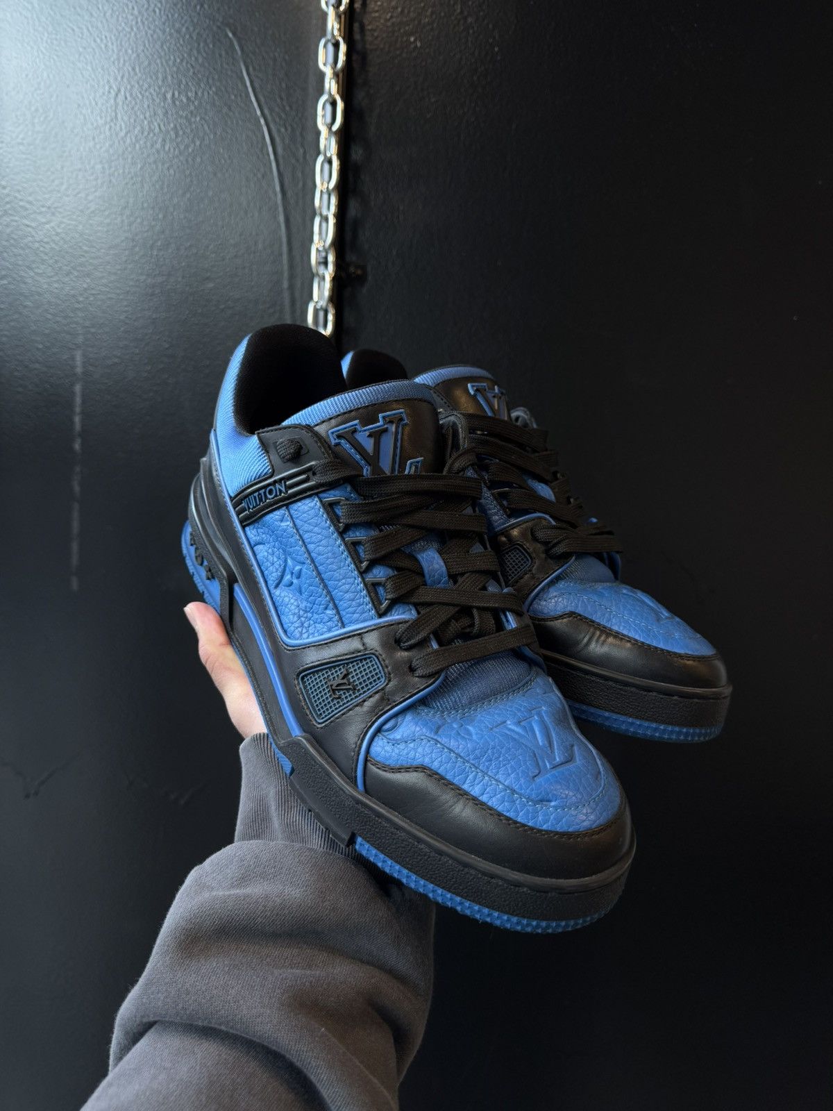 Louis Vuitton Louis Vuitton LV Trainer sneakers in black and blue calfskin Size US 8 / EU 41 - 1 Thumbnail