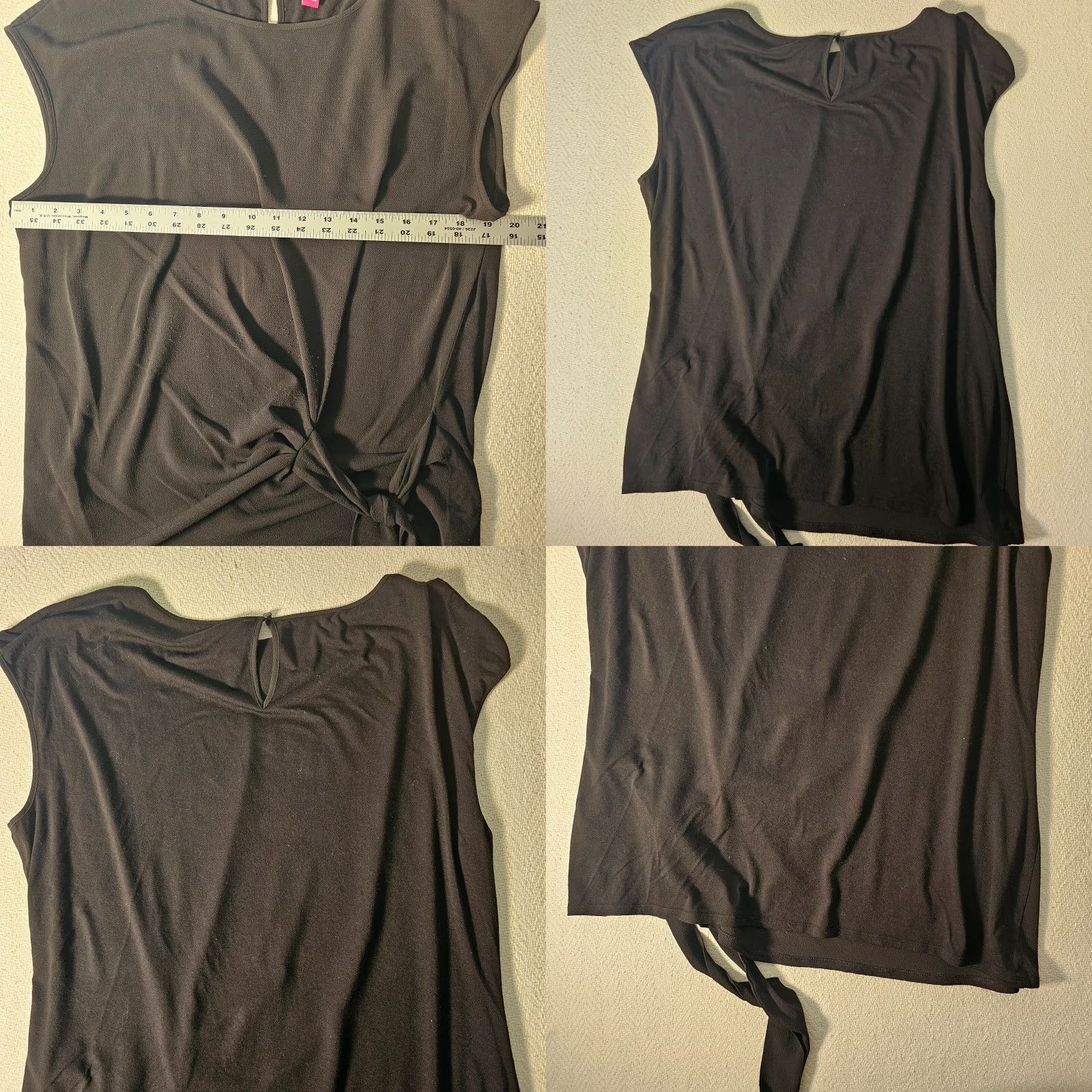 Vince Camuto Vince Camuto Blouse Women’s Large Black Cap Sleeve Round Neck Stretch Front Tie Size L / US 10 / IT 46 - 8 Thumbnail