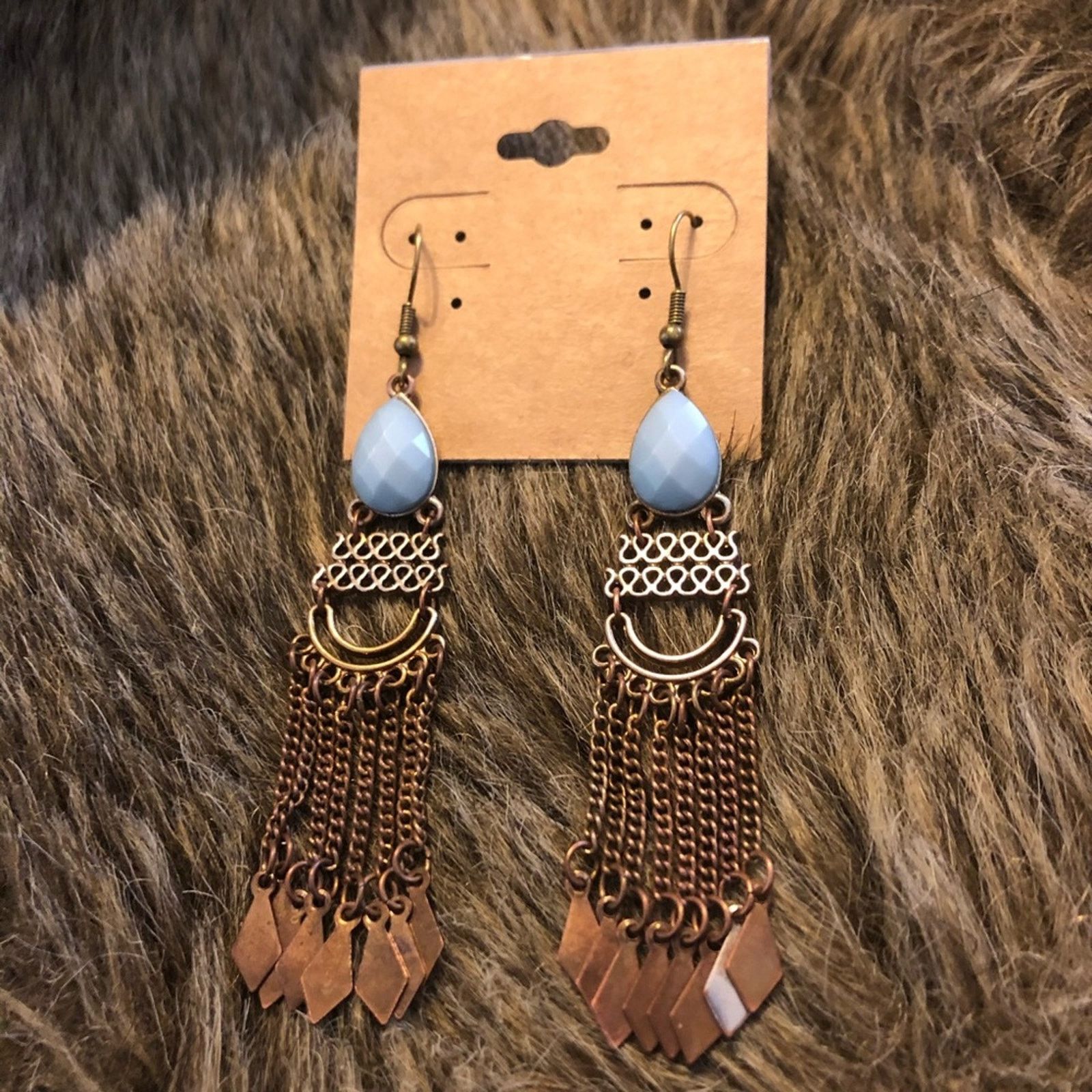Jewelry Medieval Style Brass Turquoise Fringe Earrings in Blue, Women's