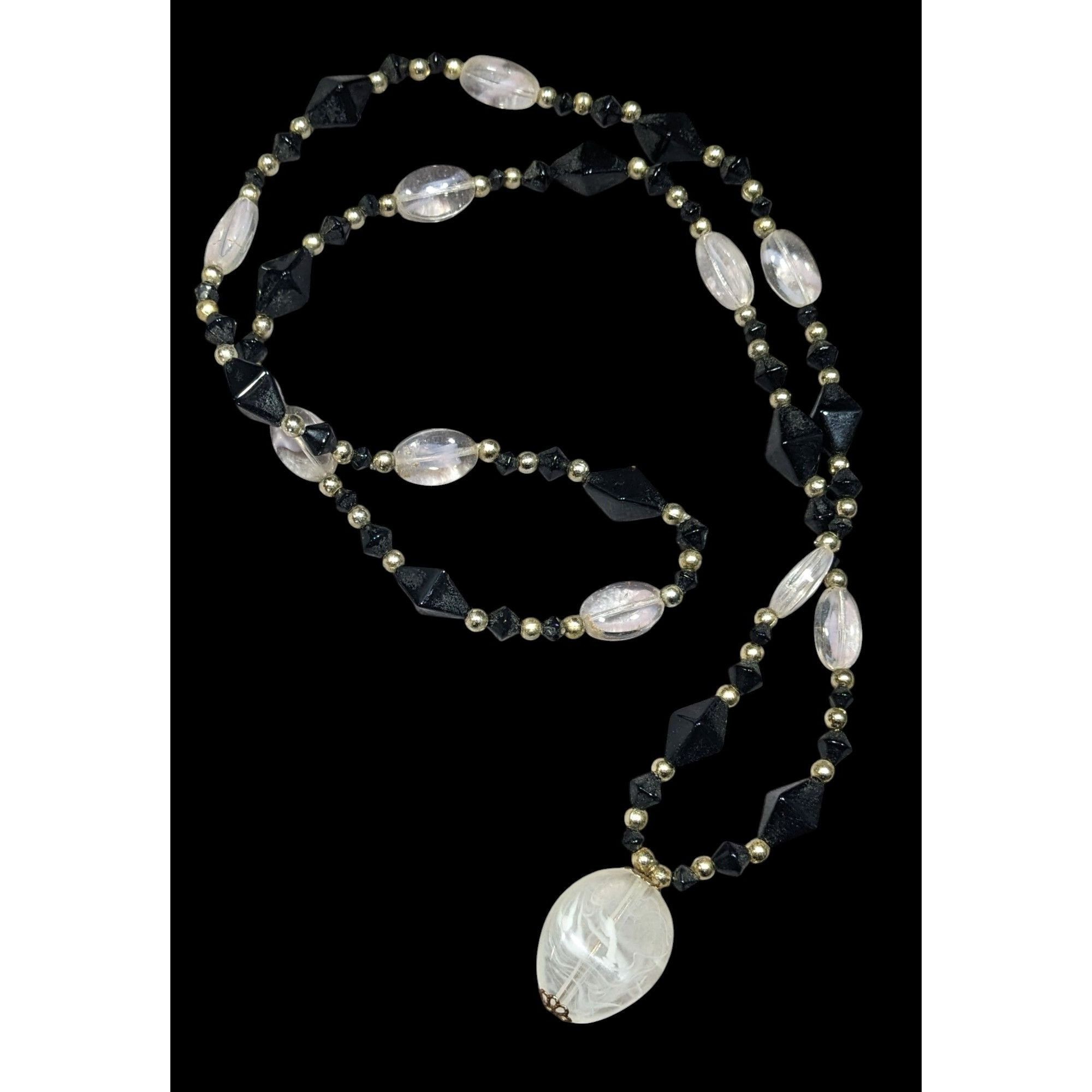 Other Black And Clear Glass Beaded Necklace With Milky Acrylic Pen Size ONE SIZE - 1 Thumbnail