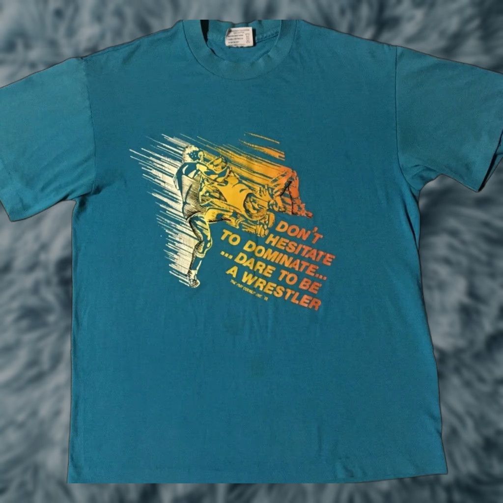 Vintage VINTAGE Dare To Be A Wrestler T-Shirt Men M Blue 80s Grunge Rock Punk School Sports 90s USA Size US M / EU 48-50 / 2 - 1 Thumbnail