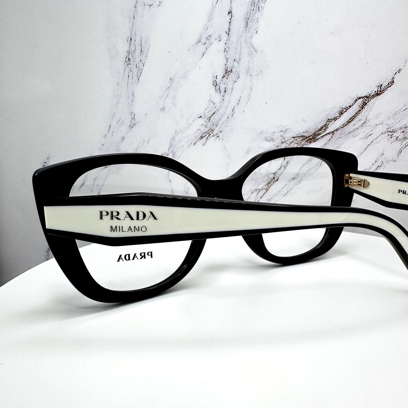 Prada New PRADA Eyeglasses Cat Eye Black White Gold 53-17-140 Size ONE SIZE - 14 Thumbnail