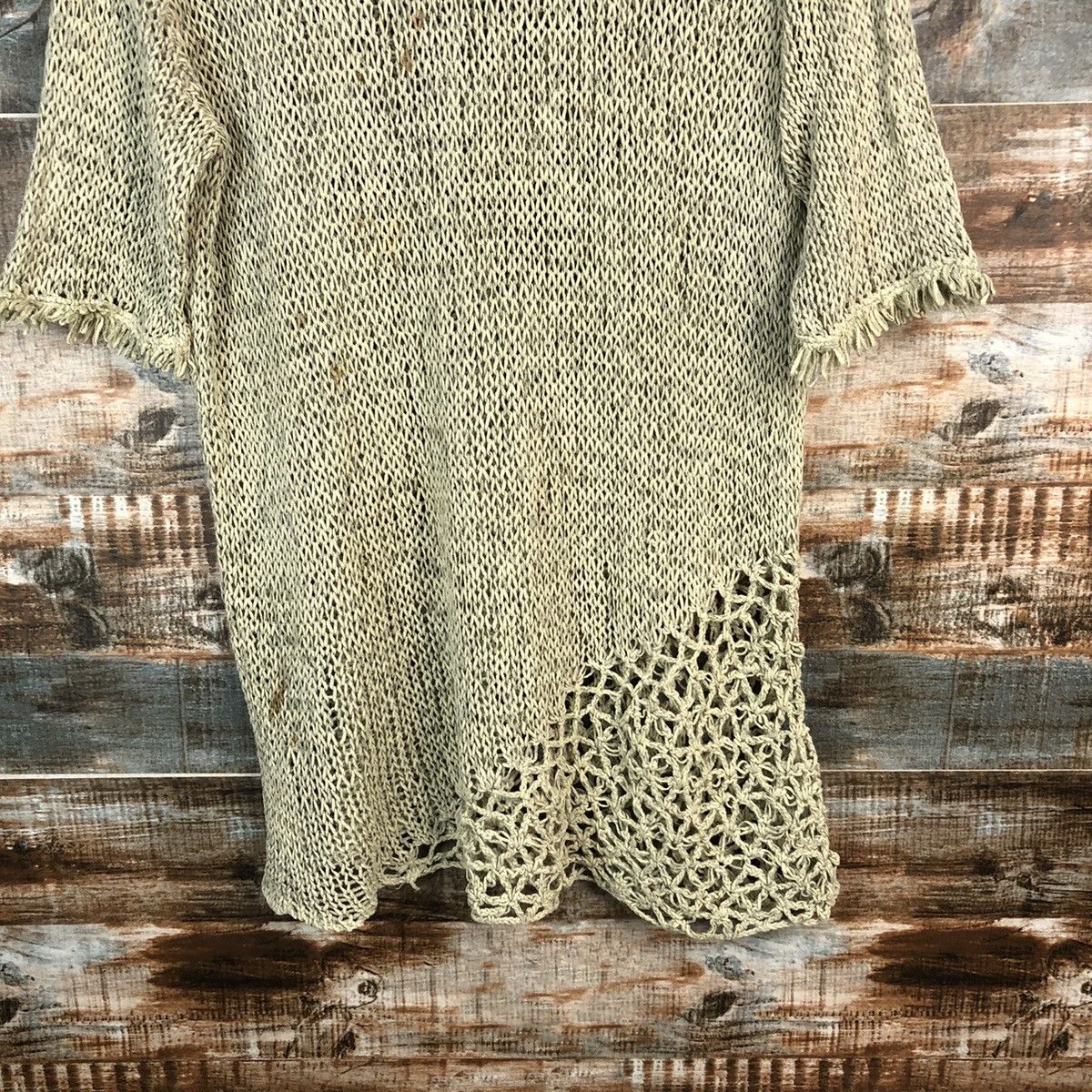 Designer × Homespun Knitwear × Japanese Brand Christian Aujard crochet japan Green Knitwear #A1657 Size XL / US 12-14 / IT 48-50 - 6 Thumbnail