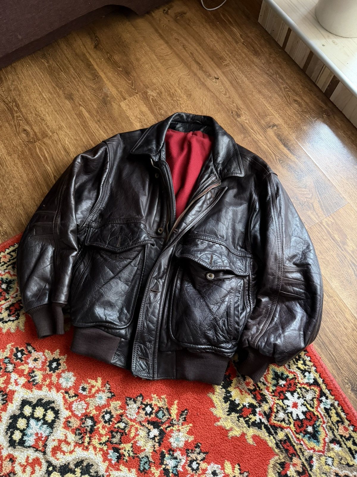 Other Vintage Y2K Black Bomber Leather Jacket Boxy Utility Size US L / EU 52-54 / 3 - 12 Thumbnail