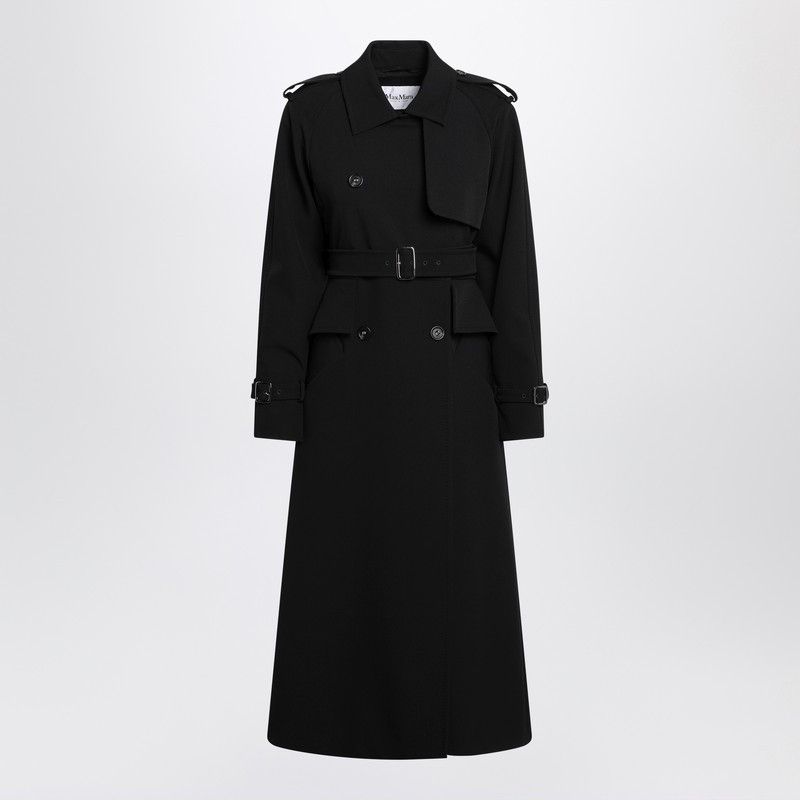 Max Mara Black Long Trench In Sable