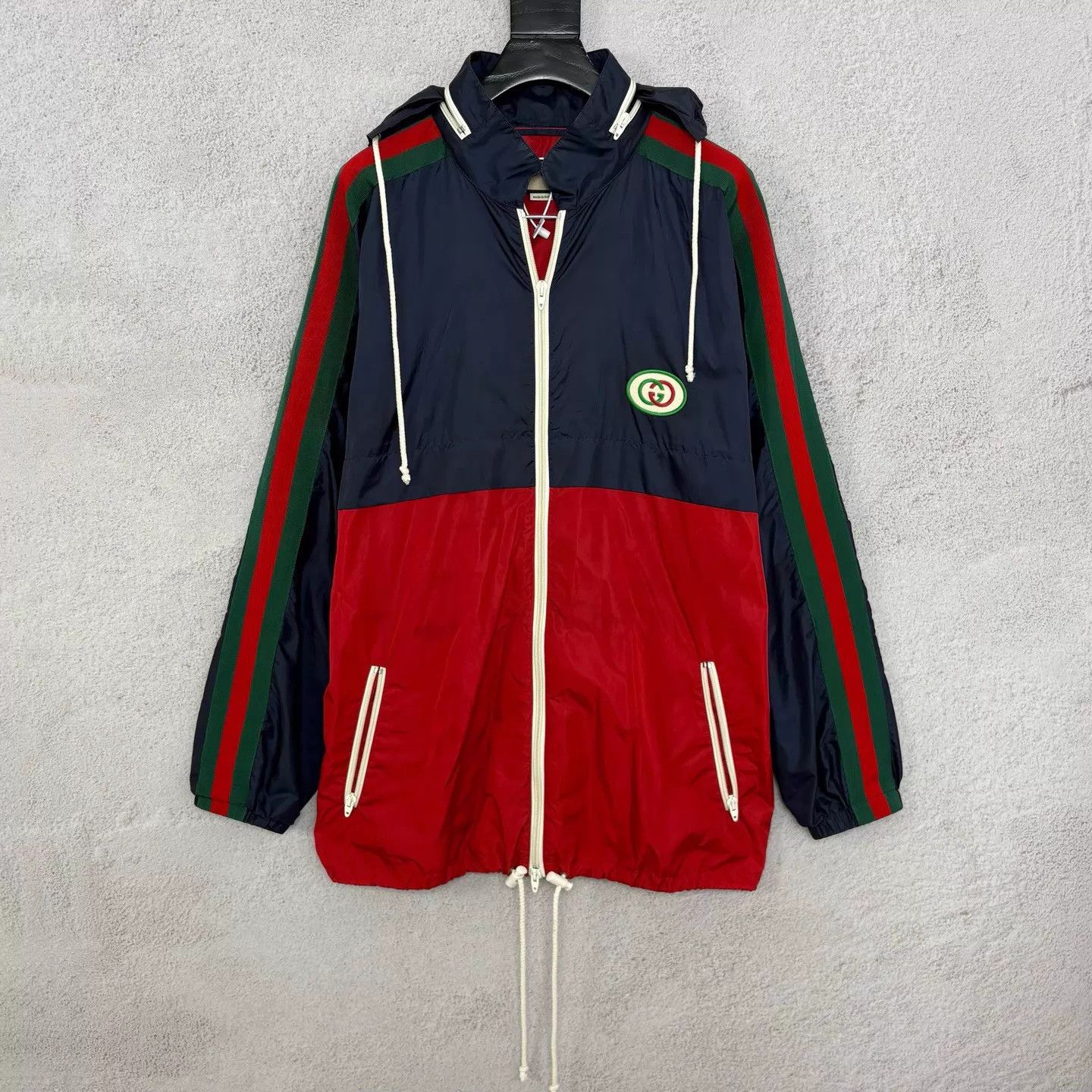 GUCCI SS22 Men's Blue Color Block Logo Track Jacket