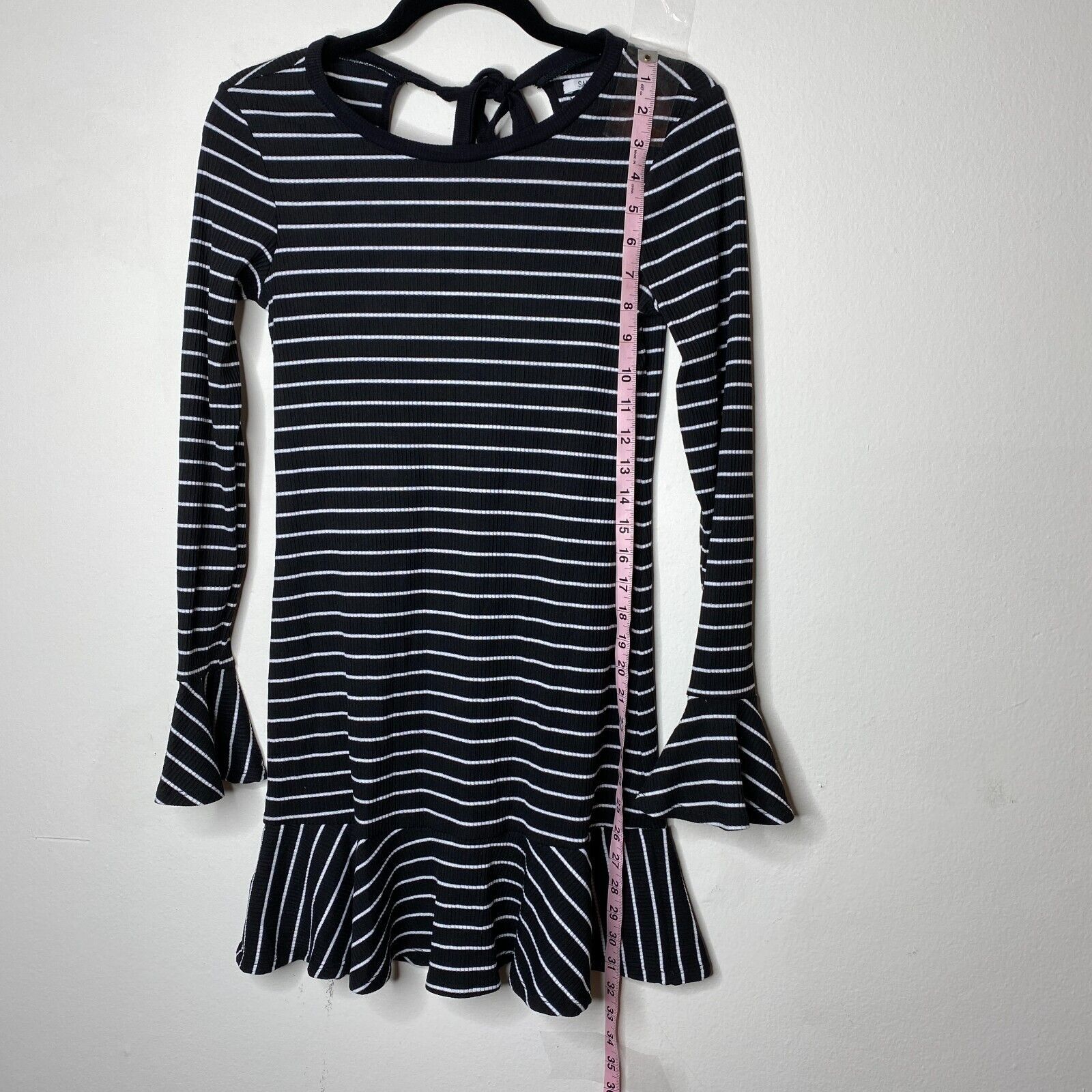 Saylor Saylor Black & White Stripe Long Sleeve Keyhole Tie Dress S Size S / US 4 / IT 40 - 9 Thumbnail