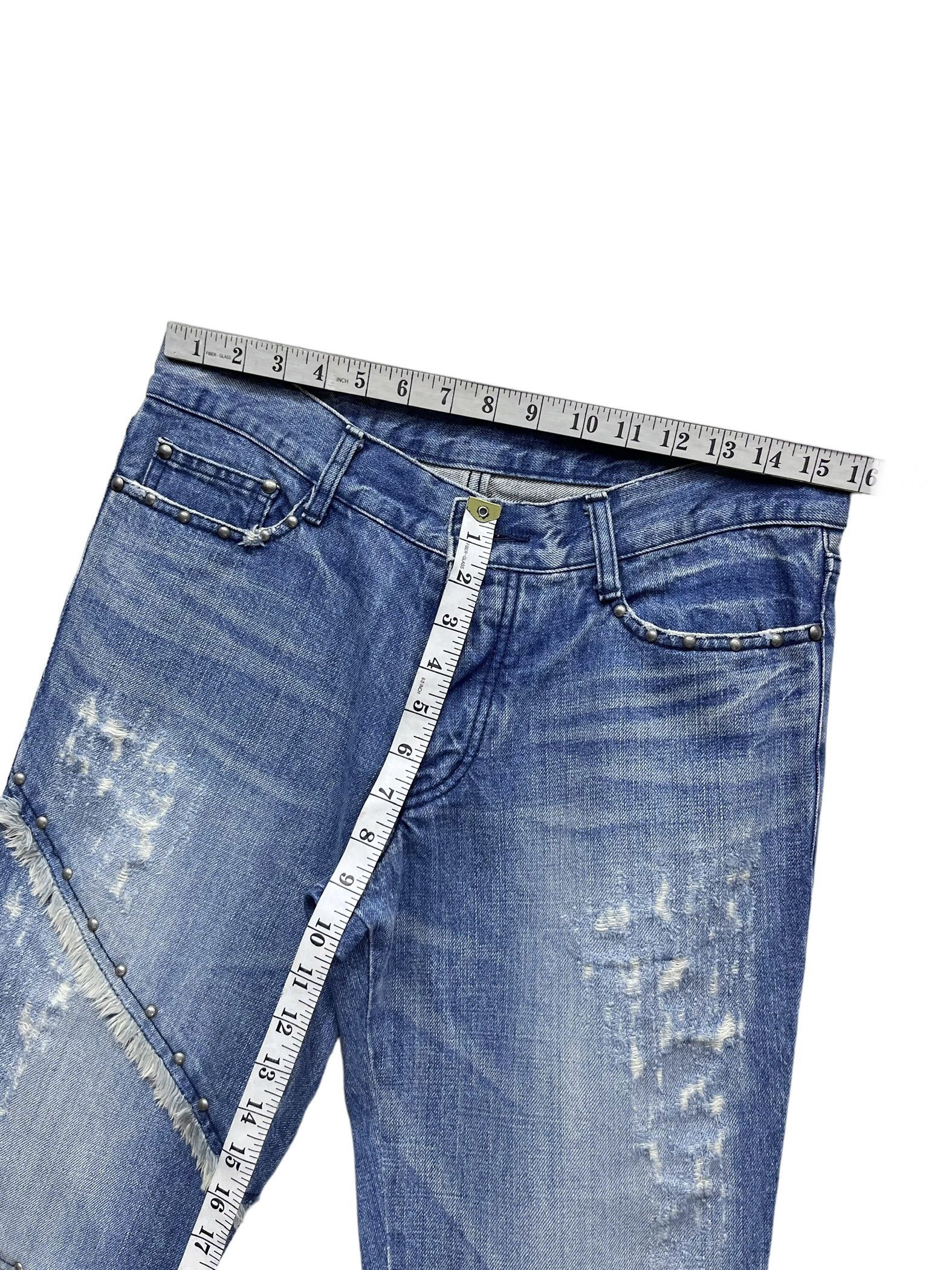 5351 POUR LES HOMMES 🔥Vtg 5351 HOMMES Distressed Frayed Spliced Studded Flare💥 Size US 31 - 24 Thumbnail