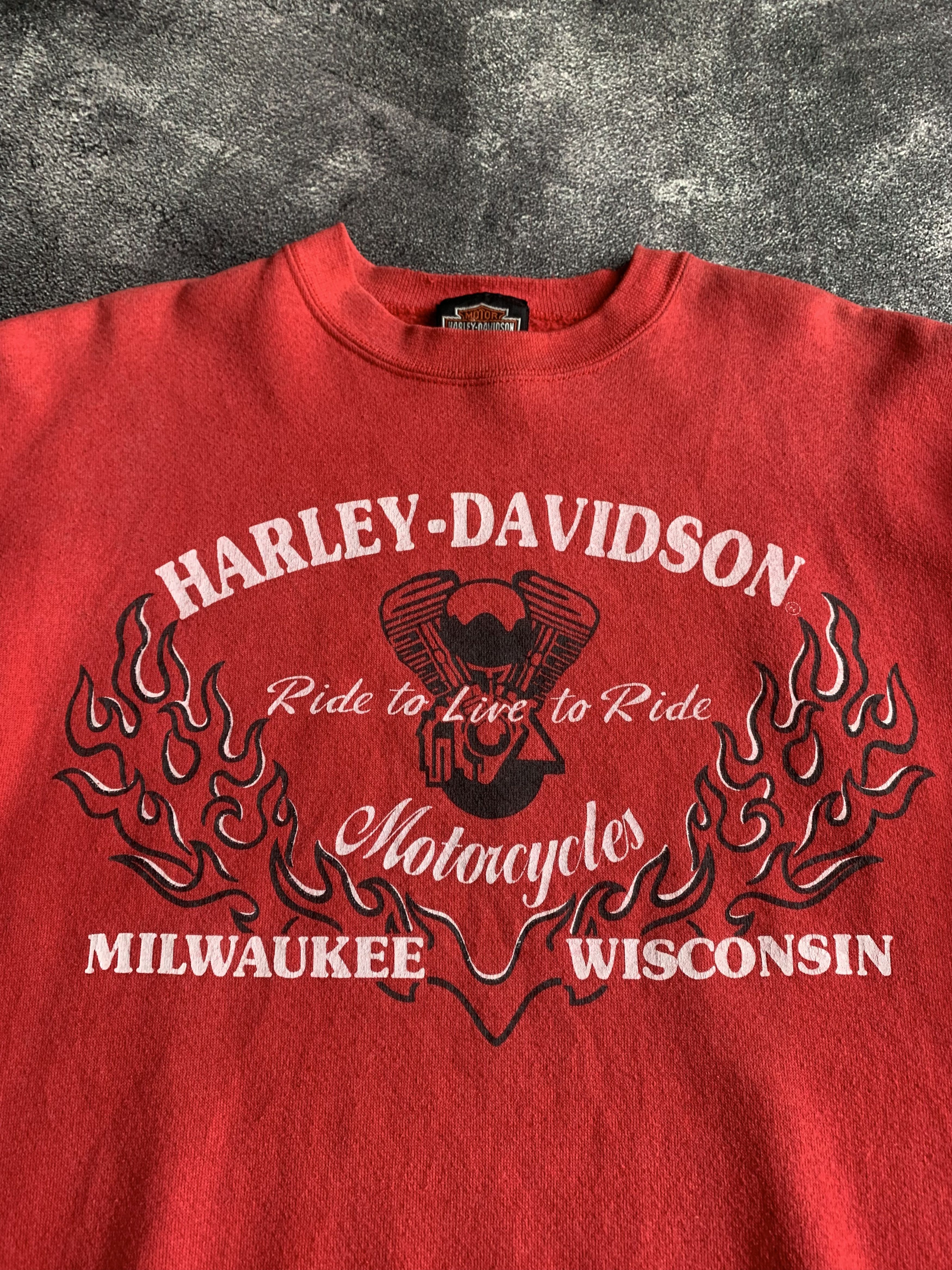 Harley Davidson 💎 Vintage Harley Davidson Ride To Live Flame Sweatshirts Size US M / EU 48-50 / 2 - 3 Thumbnail