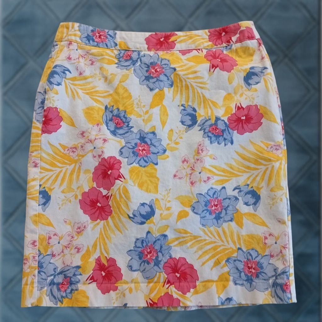 Old Navy Old Navy Skirt Women Knee Length Yellow Floral Cotton Blend 2 Slit Pencil Vintage No Mens Womens Girls Size 26" / US 2 / IT 38 - 1 Thumbnail