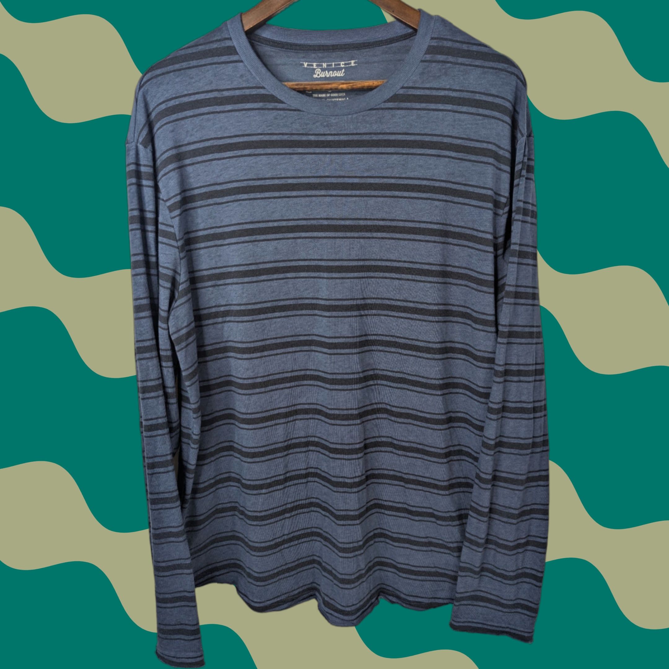 Lucky Brand Lucky Brand Shirt Mens Large Long Sleeve Burnout Blue Stripe Crew Neck Cotton Polyester Knit Chestnut? Size US L / EU 52-54 / 3 - 1 Thumbnail