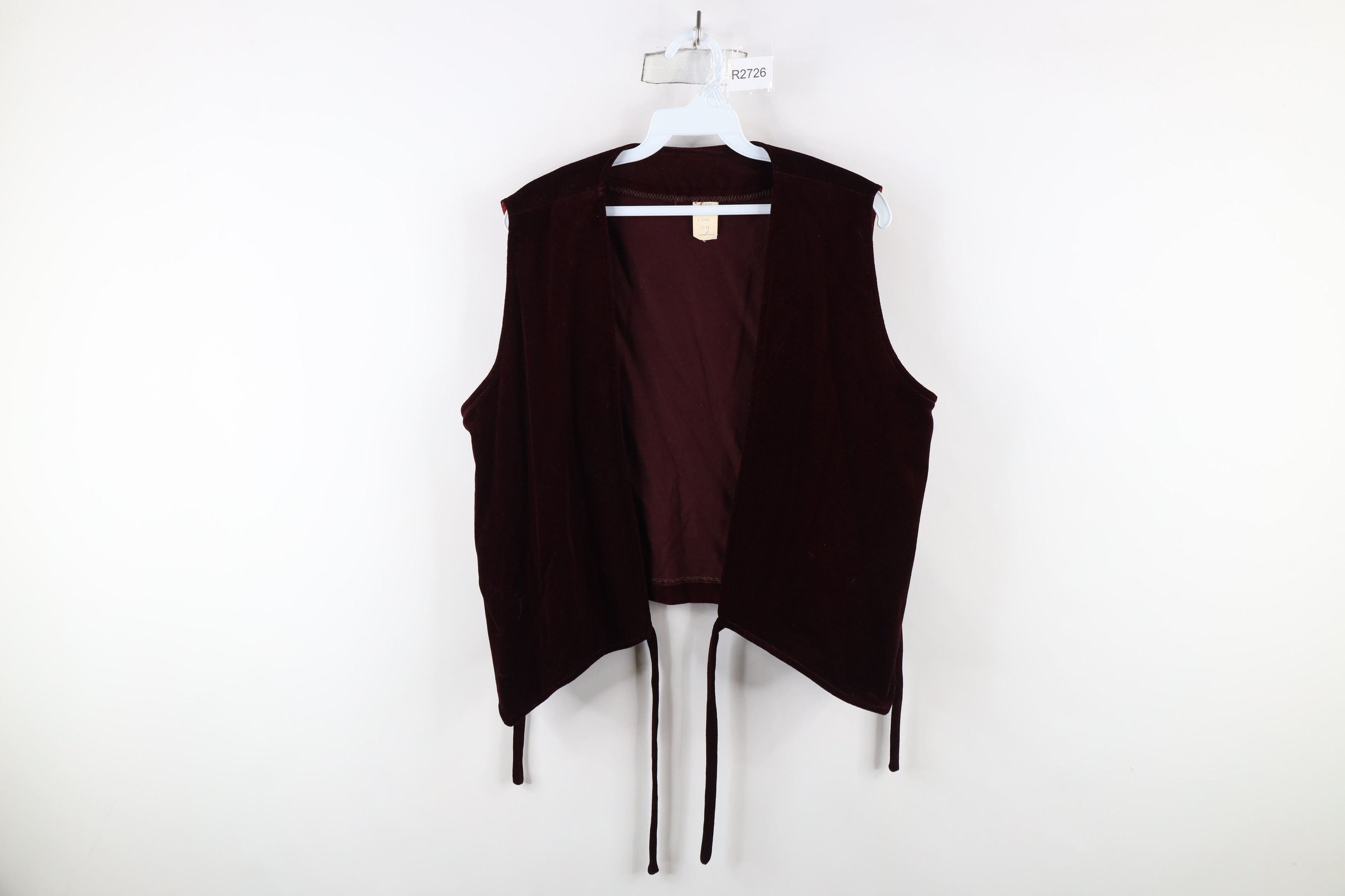 Vintage Vintage 60s 70s Streetwear Velour Tie Back Vest Burgundy USA Size XL / US 12-14 / IT 48-50 - 1 Thumbnail