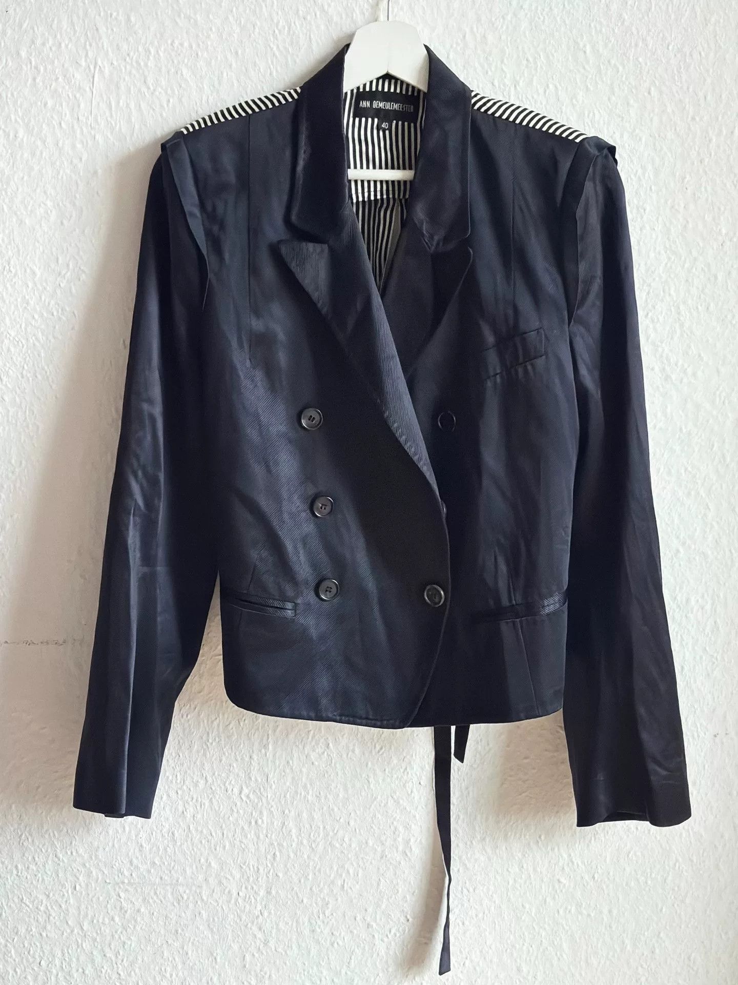 Ann Demeulemeester Ann Demeulemeester Navy Striped Army Jacket Size US XXS / EU 40 - 1 Thumbnail