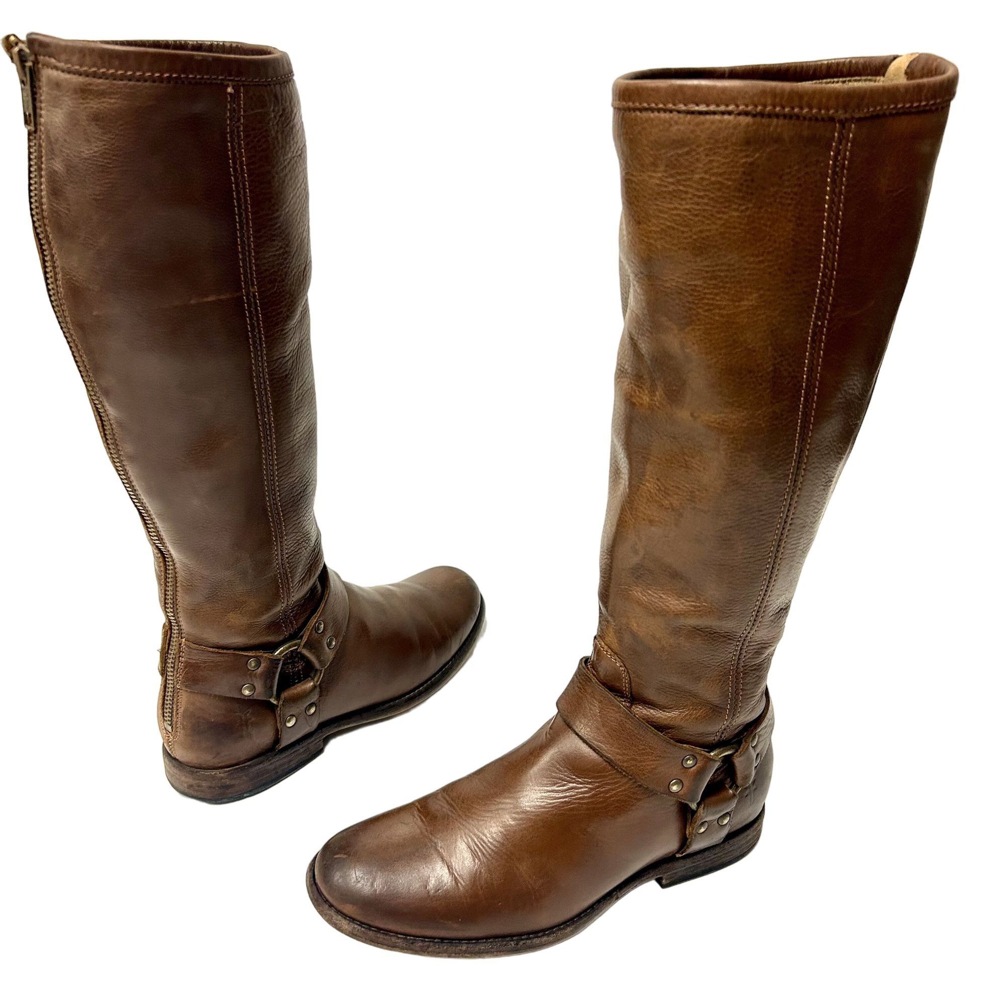 Frye Vtg Frye Brown Leather TALL Cowboy Western Full Zip Boots Size US 7 / IT 37 - 6 Thumbnail
