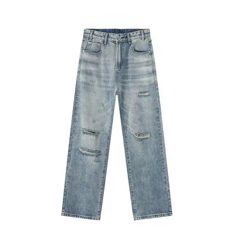 Japanese Brand Retro loose straight leg ripped jeans Size US 32 / EU 48 - 6 Thumbnail