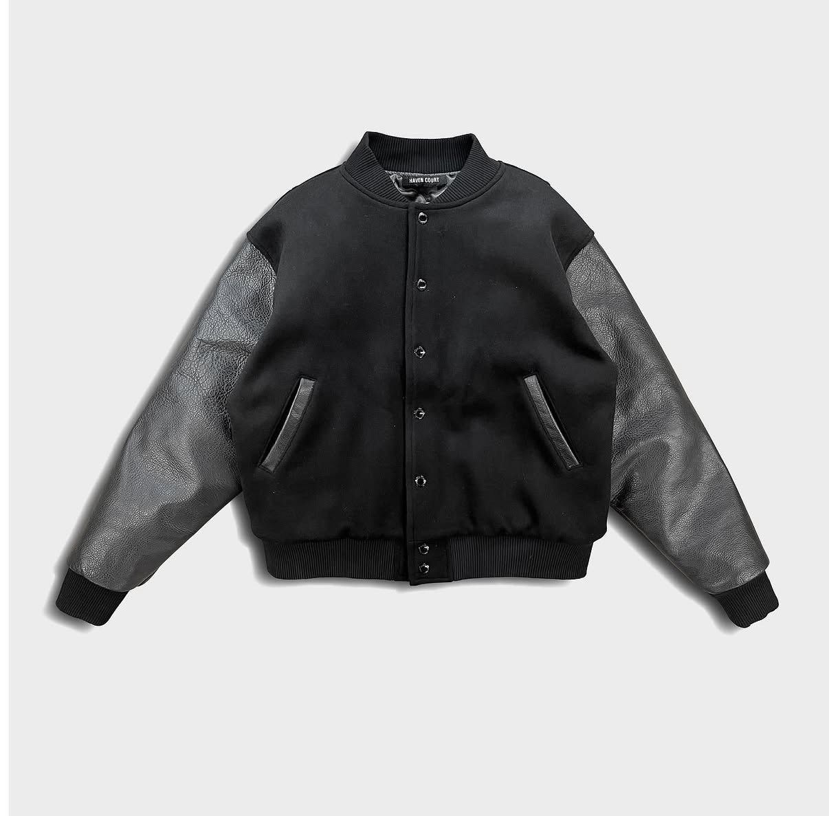 Haven Court HC Triple Black Varsity Jacket Leather Size US S / EU 44-46 / 1 - 1 Thumbnail