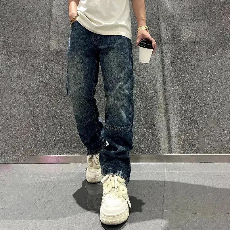 Japanese Brand Monkey Washed Wide Leg Bottoms Zipper Spliced Denim Pants Size US 32 / EU 48 - 4 Thumbnail