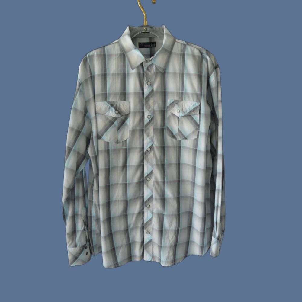 Vintage BKE Shirt Mens 2XL Gray Plaid Button-Up Western Cowboy Long Sleeve Shirt Size US XXL / EU 58 / 5 - 1 Thumbnail
