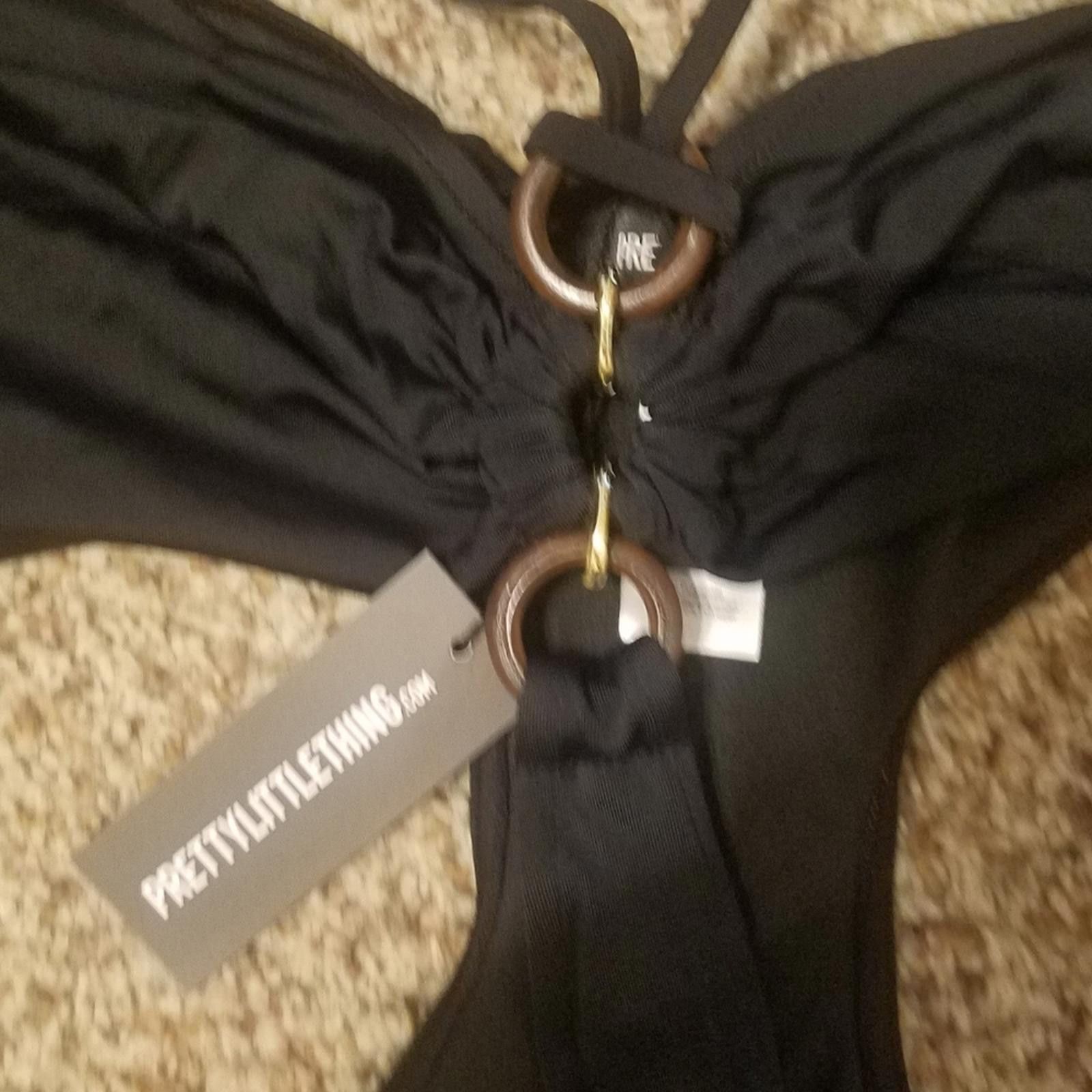 Designer NWT PrettyLittleThing Black One-Piece Swimsuit Size 12 Size ONE SIZE - 2 Thumbnail