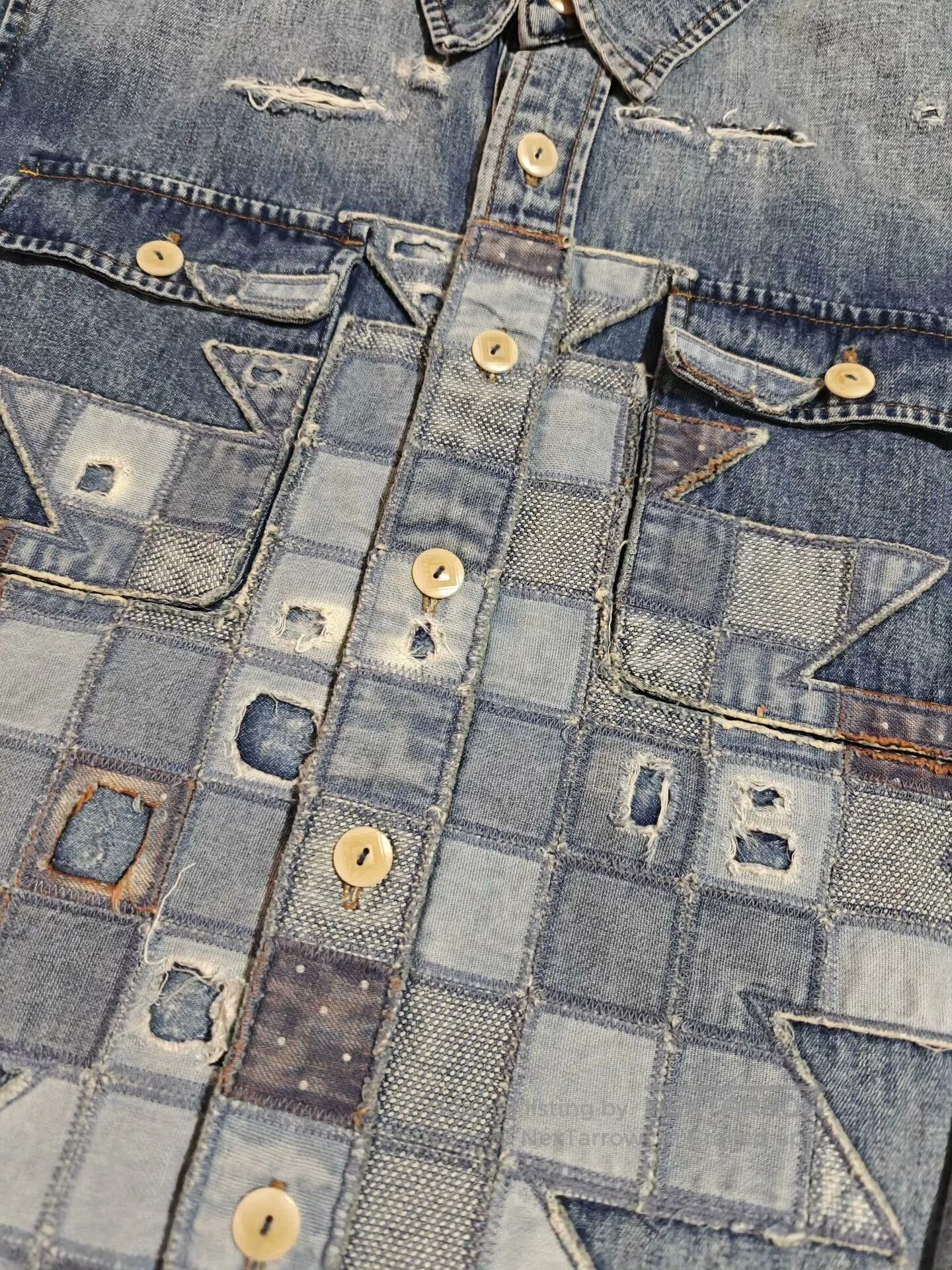 Battenwear Vintage American Western Distressed Patchwork Shirt. Size US M / EU 48-50 / 2 - 4 Thumbnail