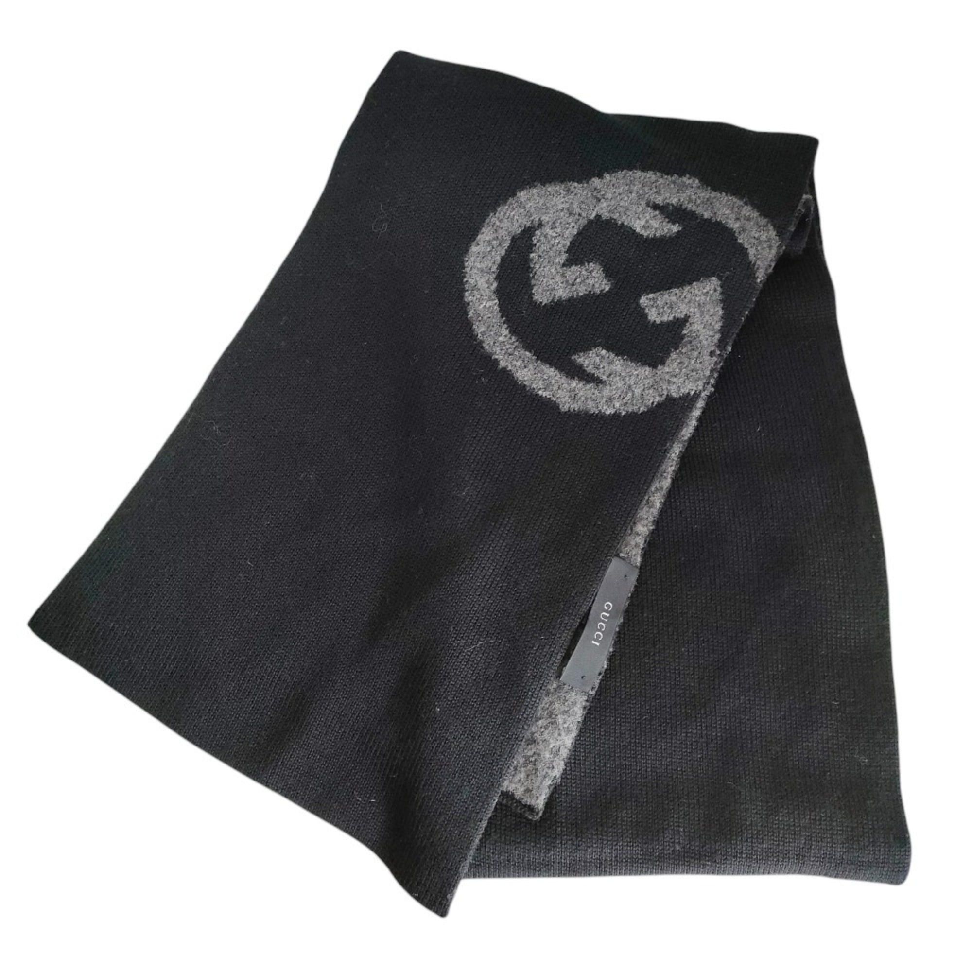 Gucci GUCCI Wool Blend Bicolor Knit Scarf, Black x Gray, Women's Size ONE SIZE - 1 Thumbnail