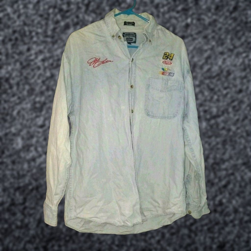 NASCAR VINTAGE All Sport Nascar Jeff Gordon Embellished Denim Button Down Long Sleeve Shirt Mens M Blue 90s Size US M / EU 48-50 / 2 - 1 Thumbnail