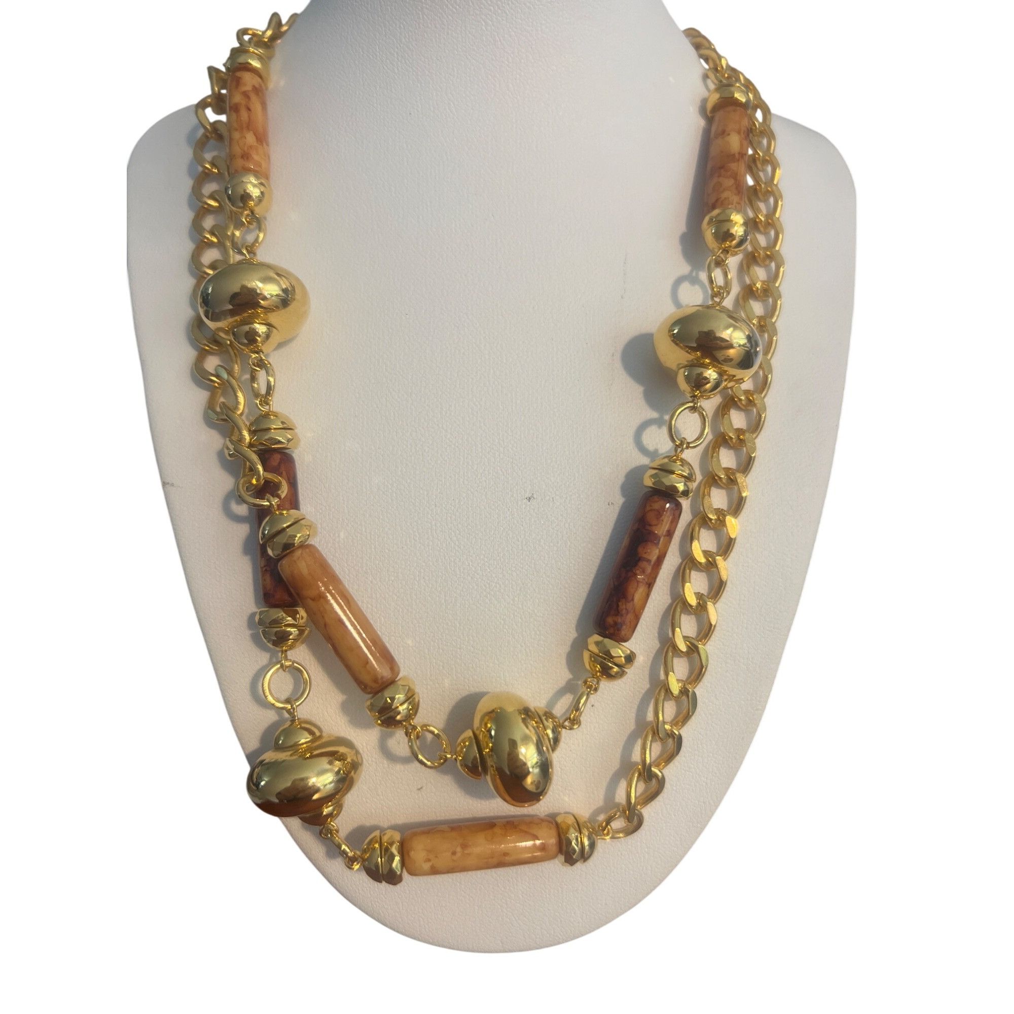 Other Vintage Gold Chain Acrylic Statement Necklace Brown Swirl Ca Size ONE SIZE - 1 Thumbnail