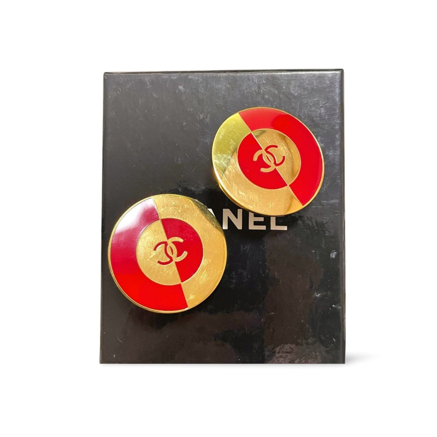 Chanel Vintage CHANEL red and gold round geometric design earrings Size ONE SIZE - 7 Thumbnail