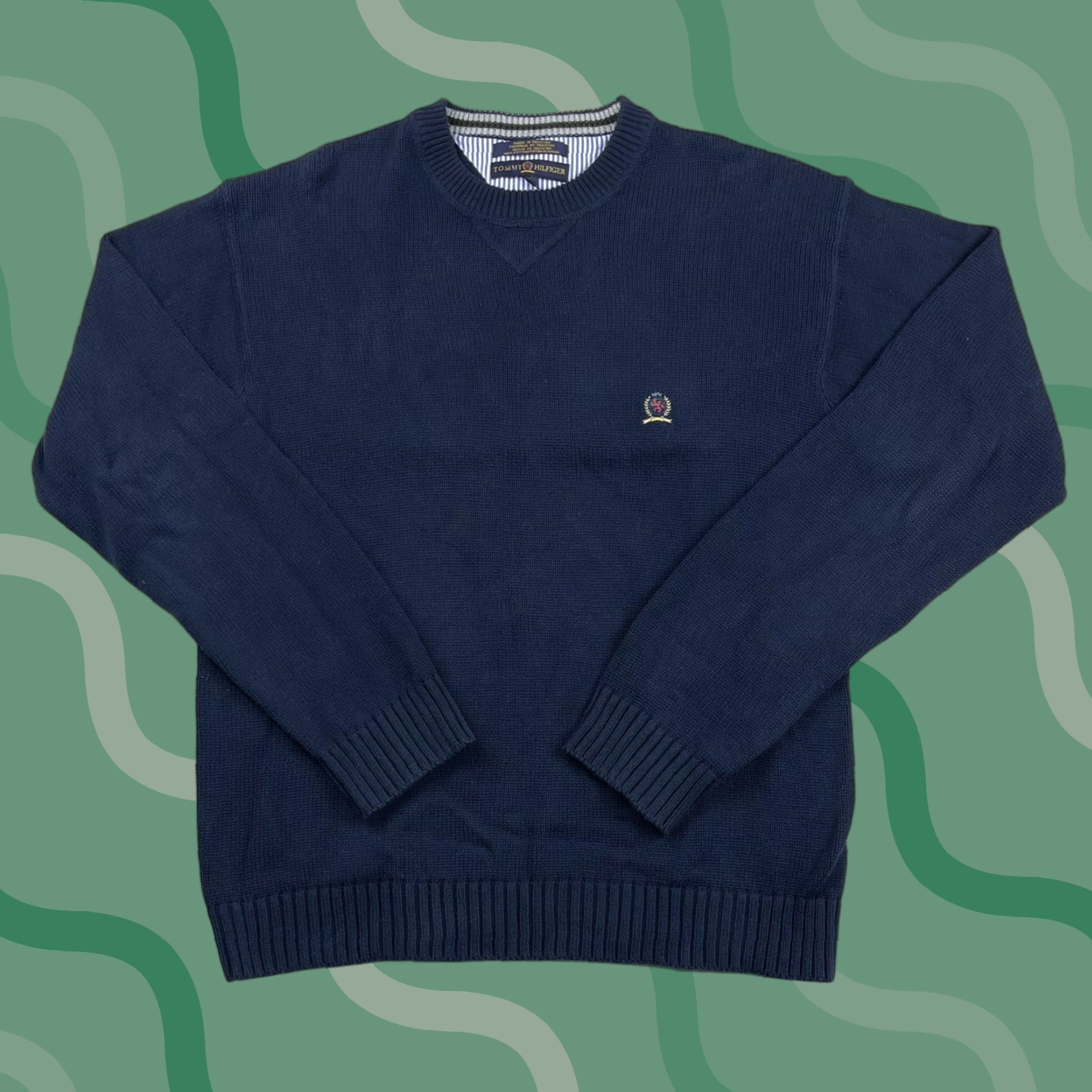 Tommy Hilfiger VINTAGE Tommy Hilfiger Mens Sweater Sz XL Navy Blue Crest Knit Crewneck Classic Golf Sweatshirt Size US XL / EU 56 / 4 - 1 Thumbnail