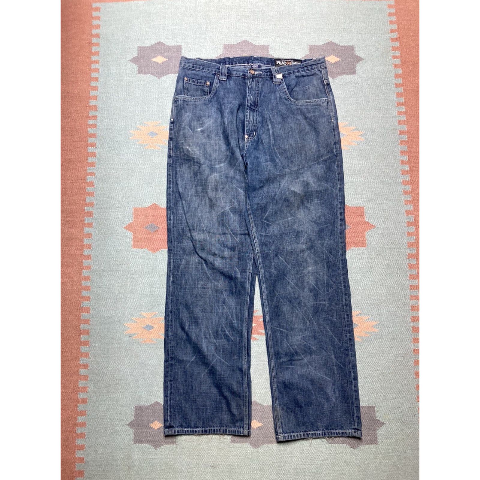 Phat Farm VINTAGE Phat Farm Jeans Men 38x33 Embroidered Wide-Leg Grunge Blue 38 33 Pipes Size US 38 / EU 54 - 7 Thumbnail