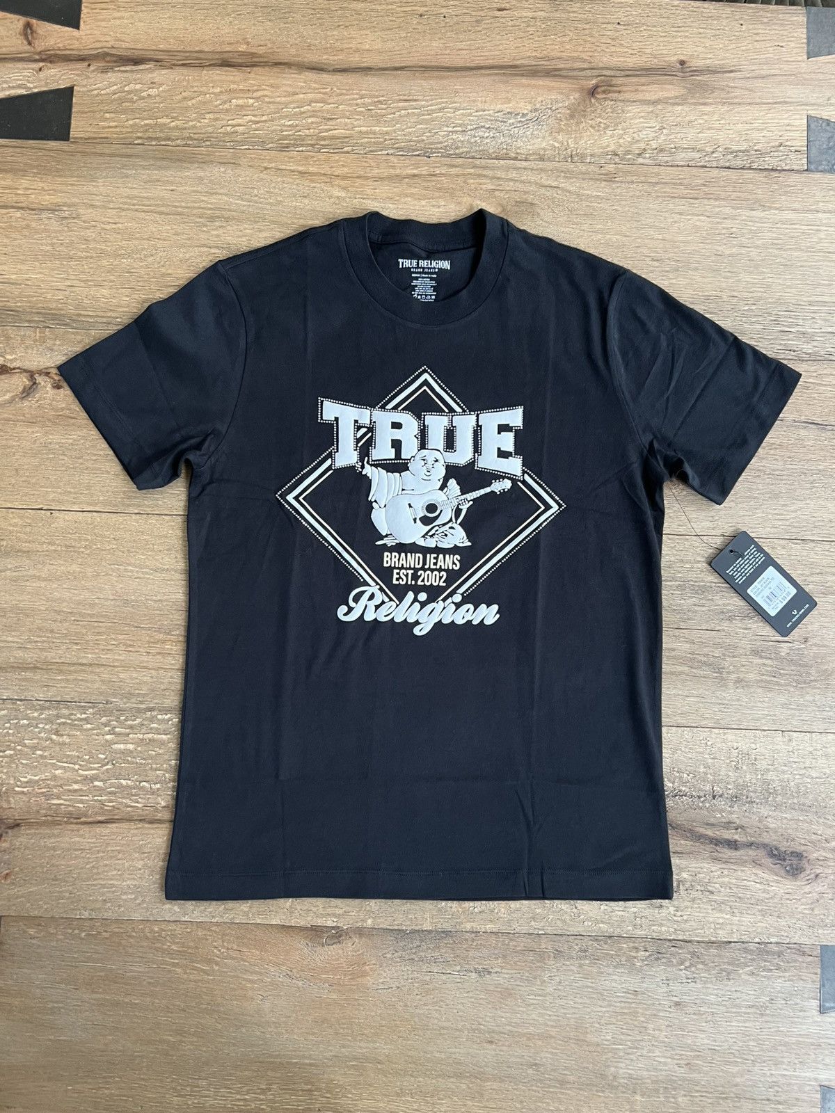Designer True religion Puff Print logo black Tee w rhinestones SZ: M Size US M / EU 48-50 / 2 - 1 Thumbnail