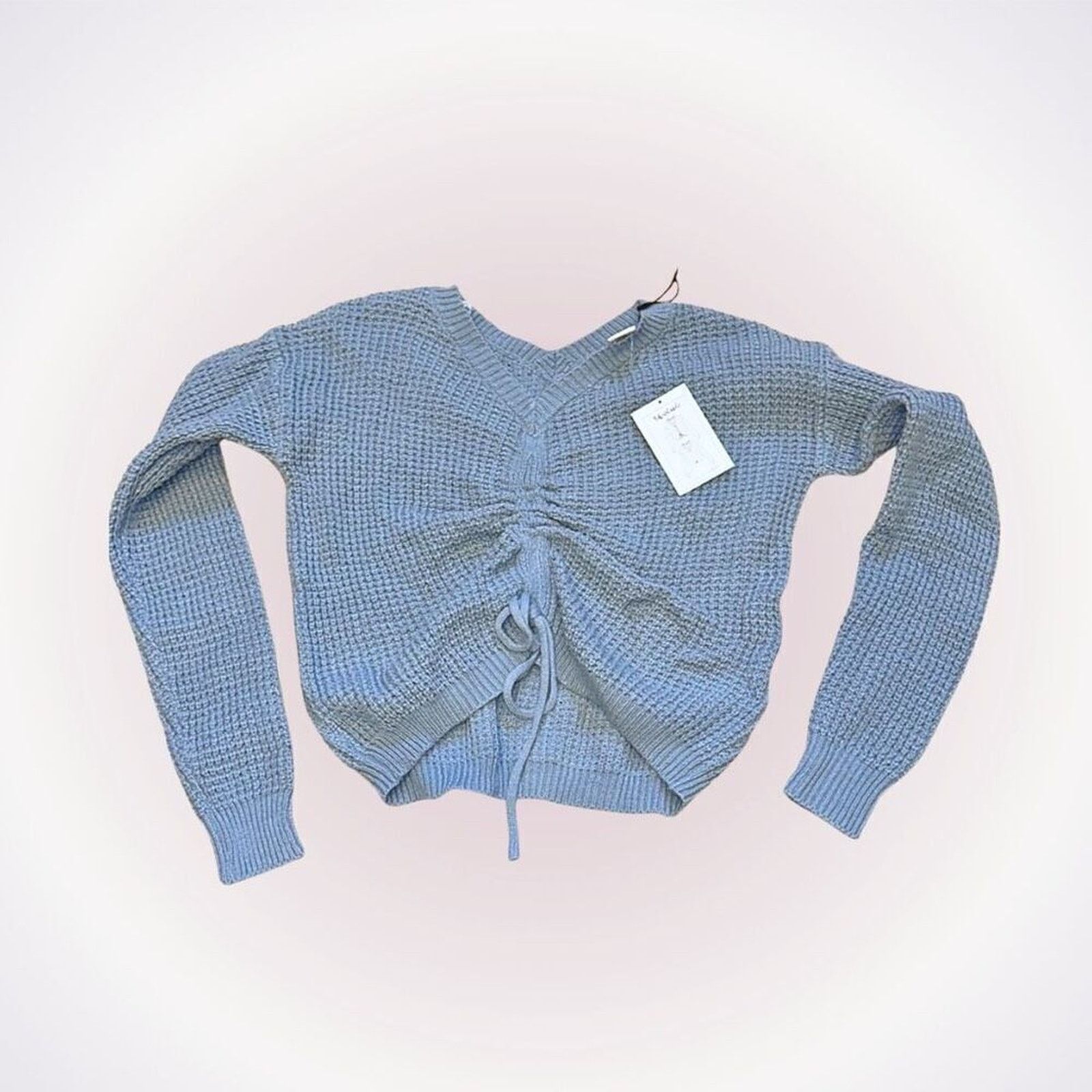 Other Sincerely Jules Blue Waffle Knit V-Neck Sweater | Sz S, NWT Size S / US 4 / IT 40 - 1 Thumbnail
